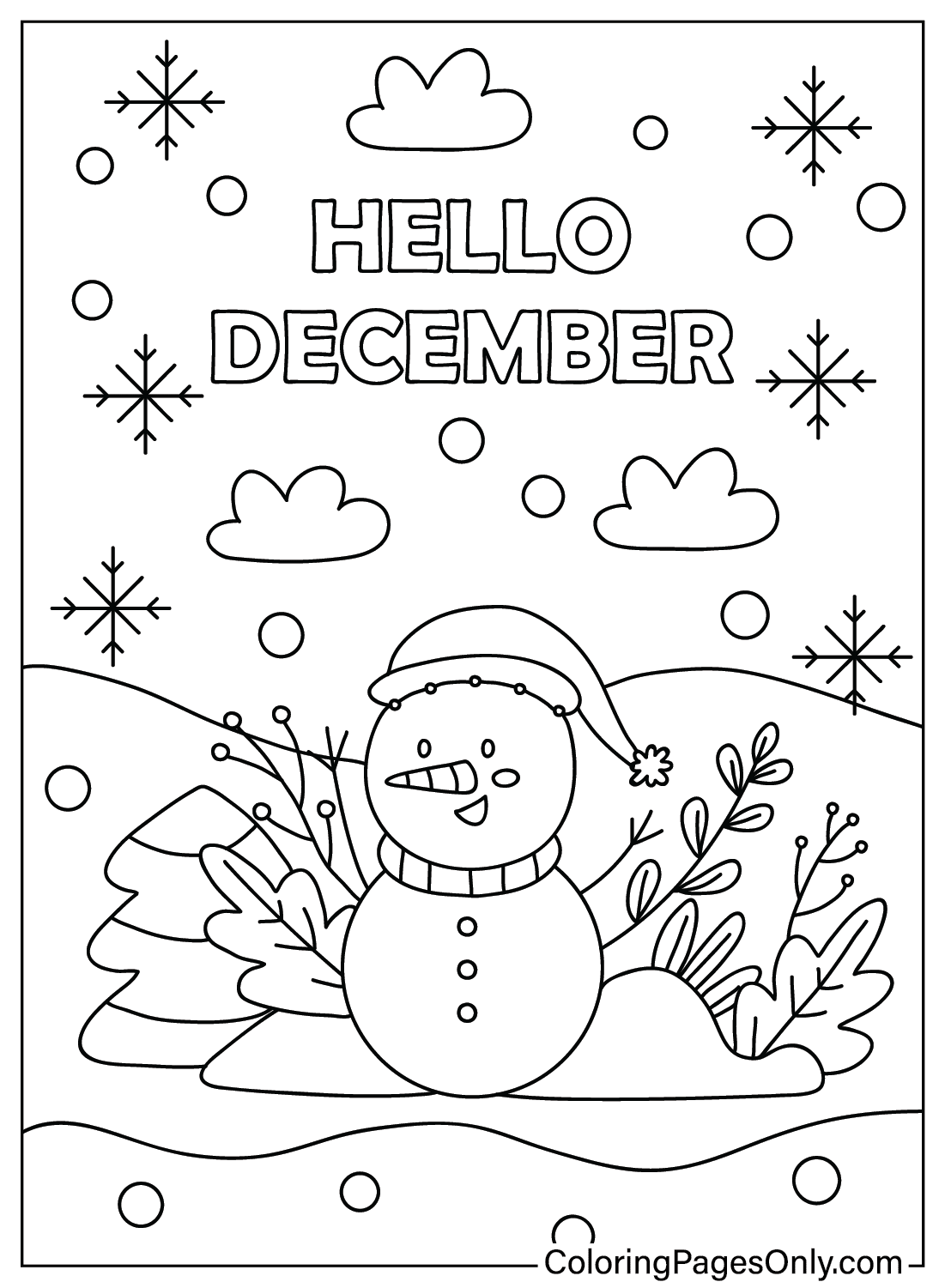 Free Hello December Coloring Page