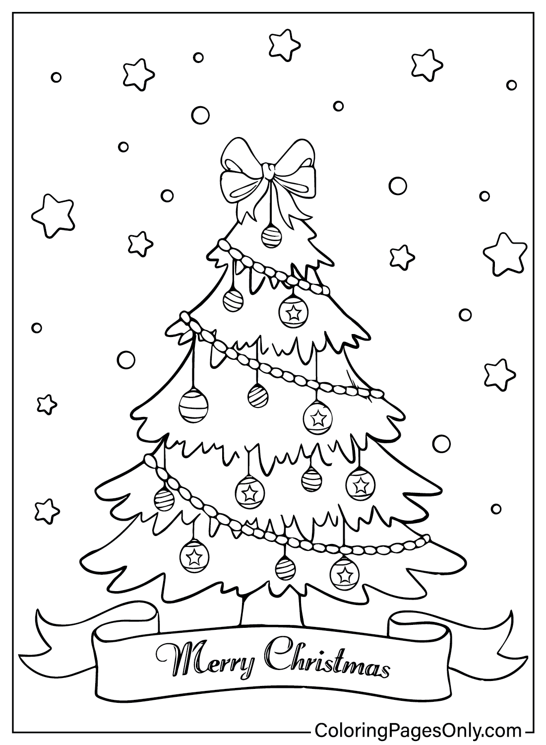 Página para colorear de árbol de Navidad para imprimir gratis de Navidad 2024