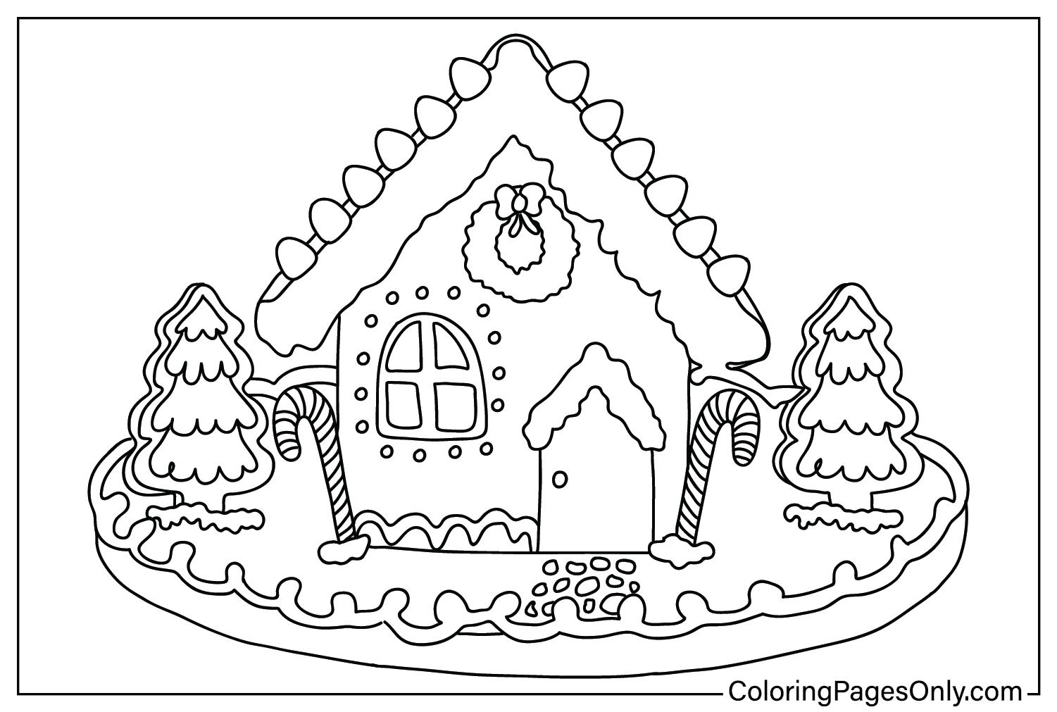 Página para colorir da Gingerbread House para impressão gratuita da Gingerbread House