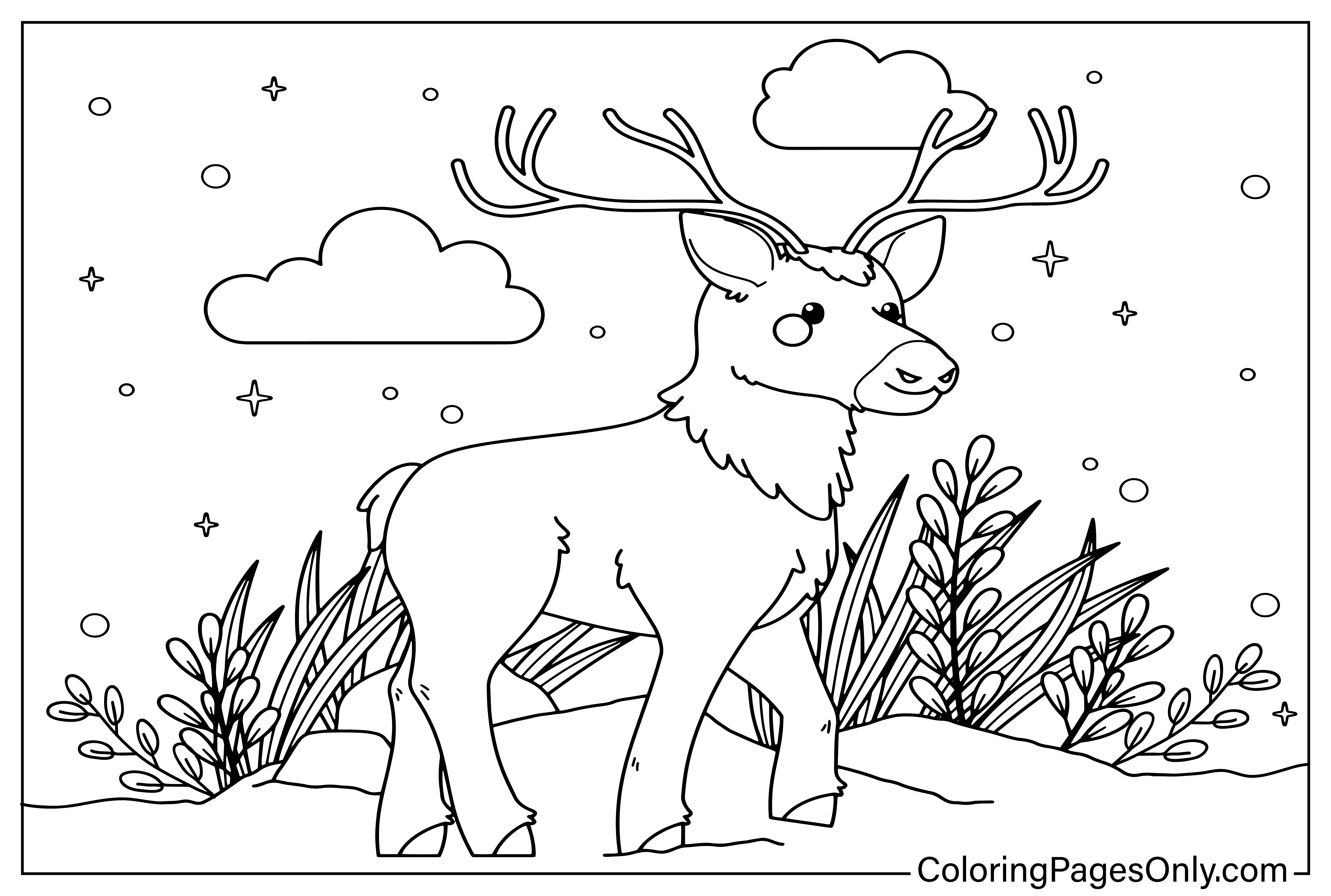 Página para colorir de renas para impressão gratuita da Reindeer