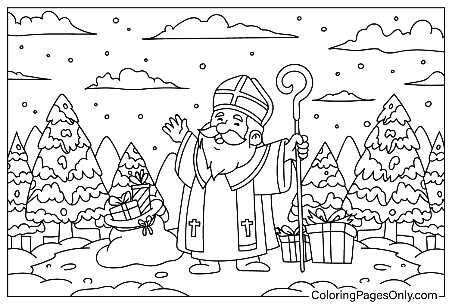 Pagina da colorare stampabile gratuita di San Nicola dal giorno di San Nicola