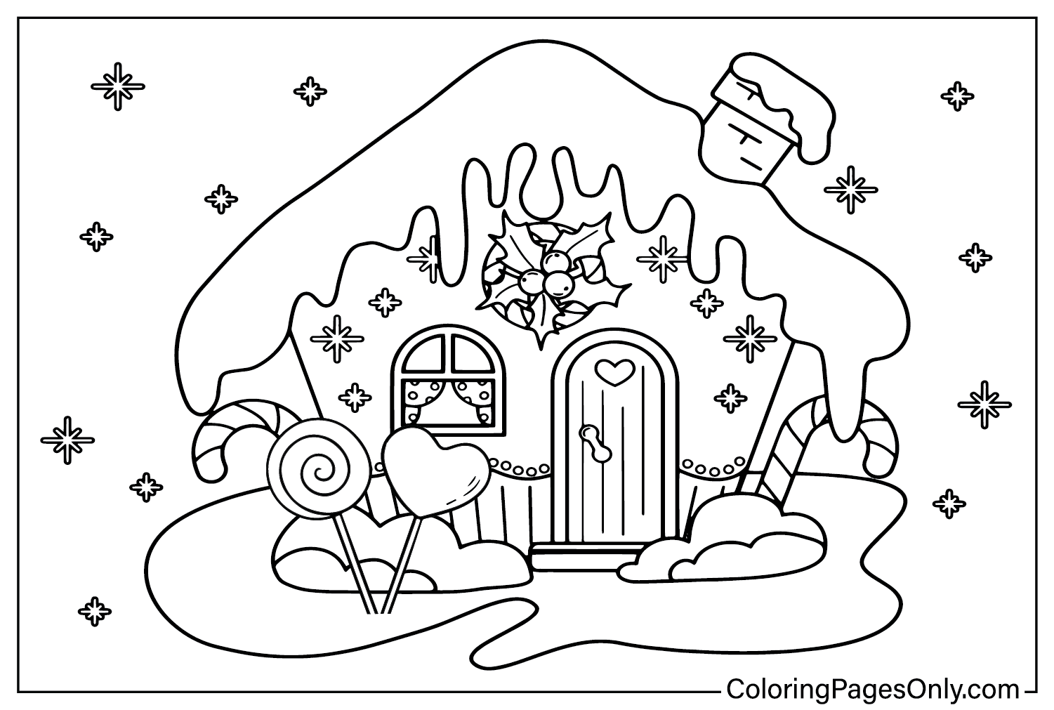 Página para colorir da Gingerbread House para impressão na Gingerbread House