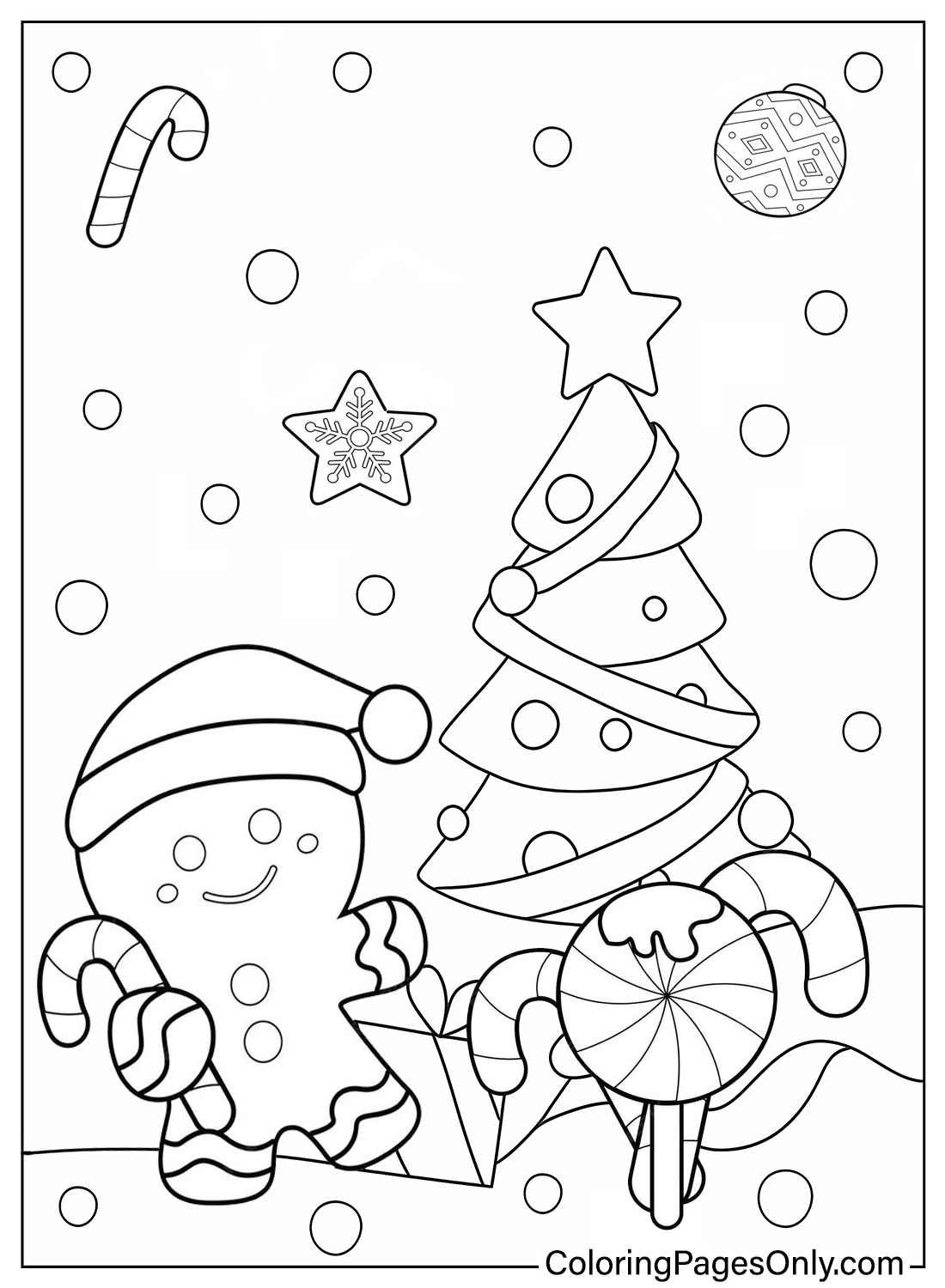Gingerbread Man with Christmas Tree Coloring