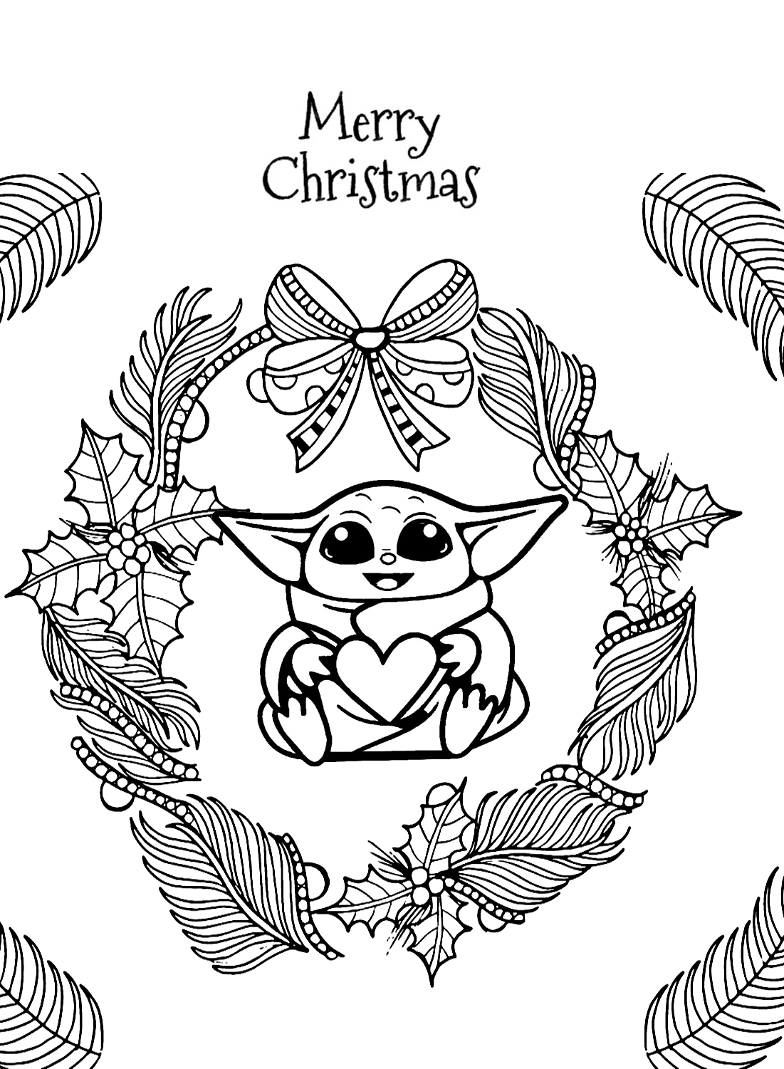 Happy Baby Yoda nel foglio a colori delle vacanze di Natale