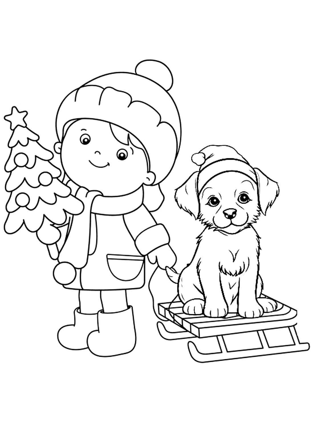 Folha para colorir de cachorrinho de feliz Natal