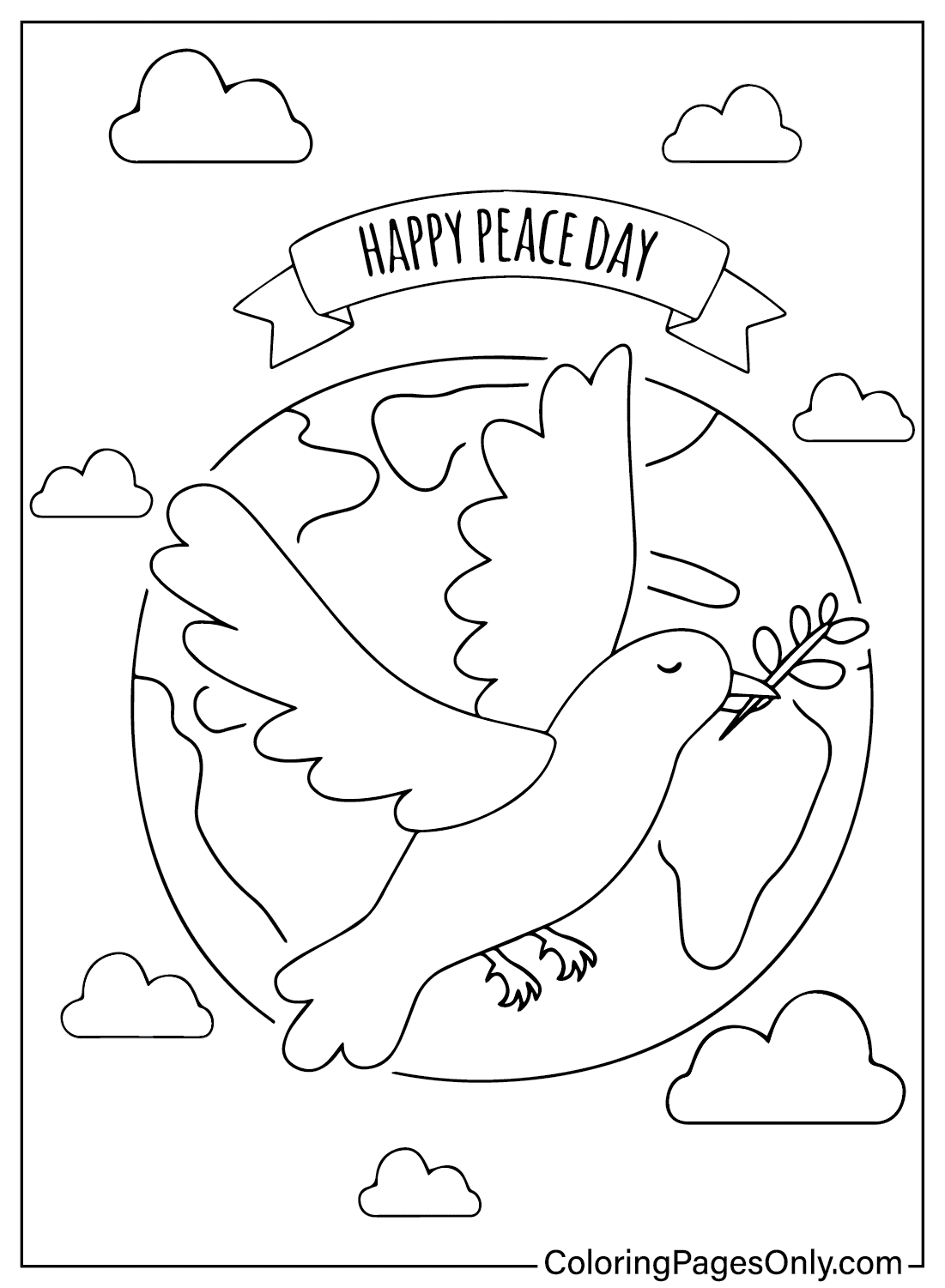 Malvorlage „Happy Day Peace“ vom Internationalen Tag des Friedens