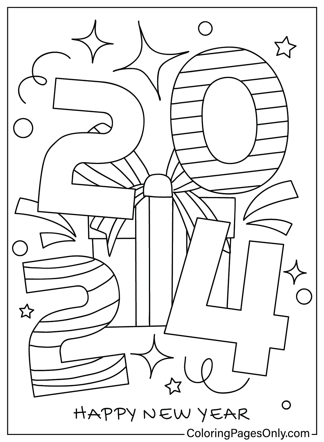 Happy New Year 2024 Color Page - Free Printable Coloring Pages