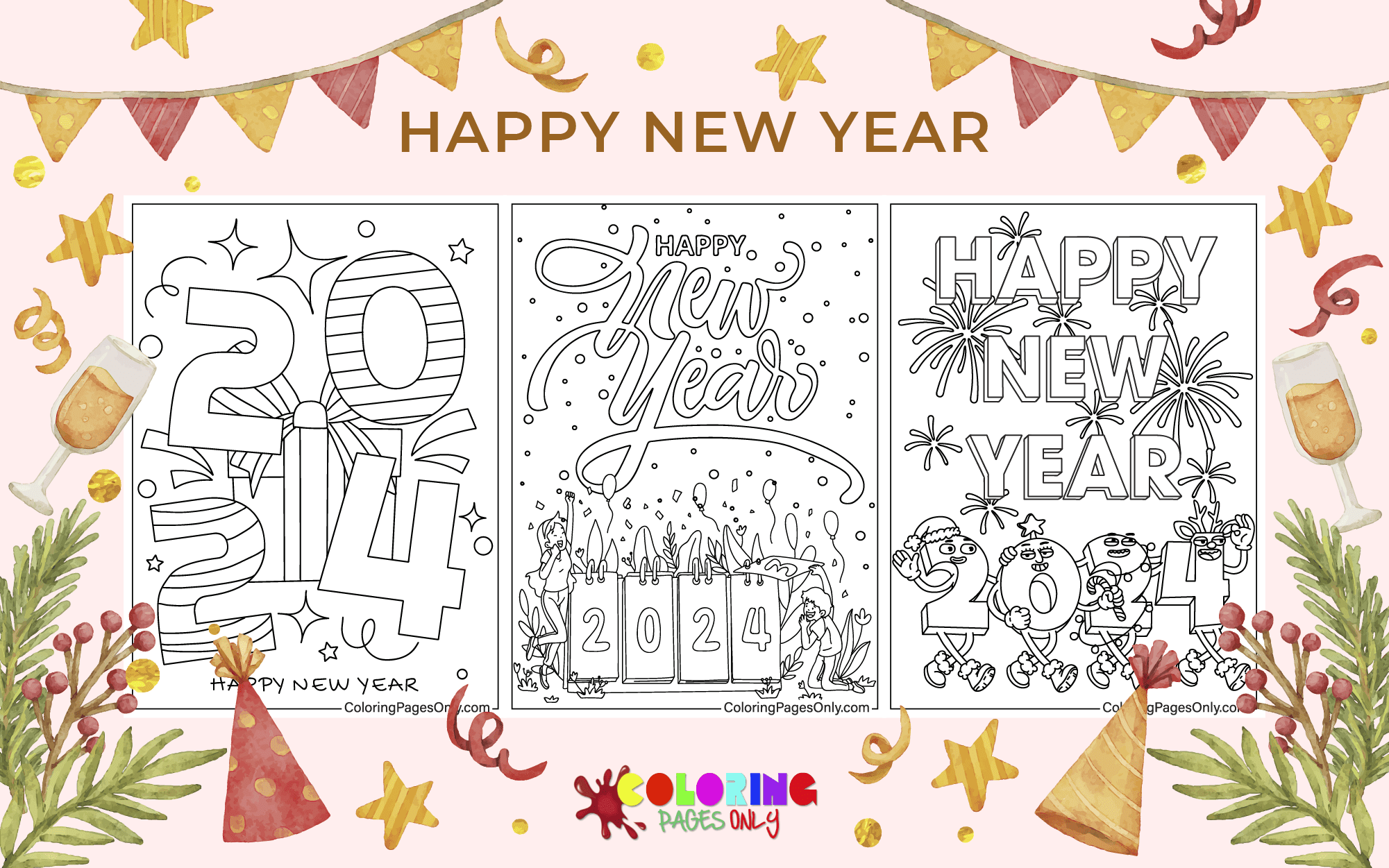 Disegni da colorare di Capodanno stampabili 2024 gratuiti per bambini e  adulti