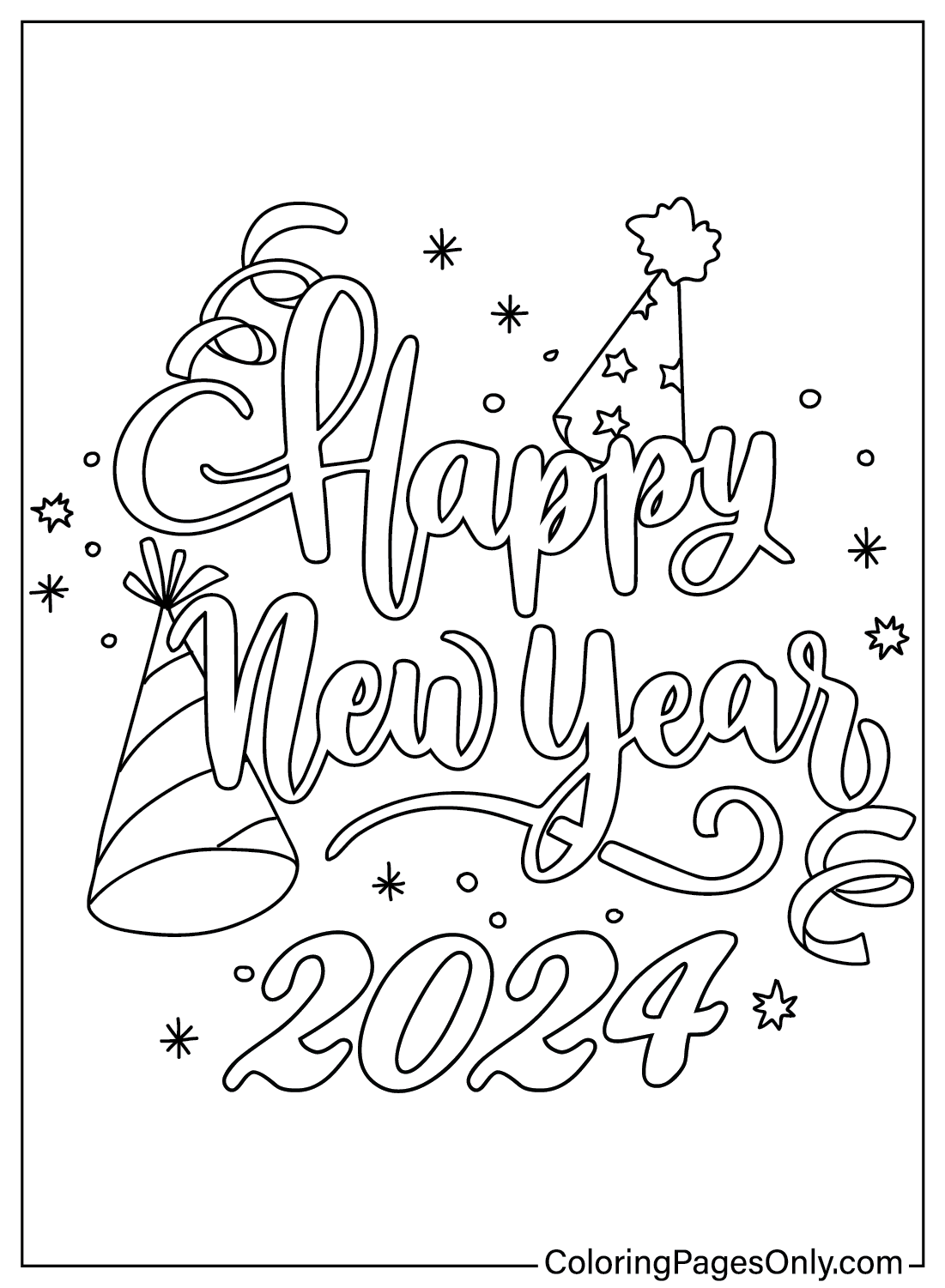 Happy New Year 2024 Coloring Page Free Printable