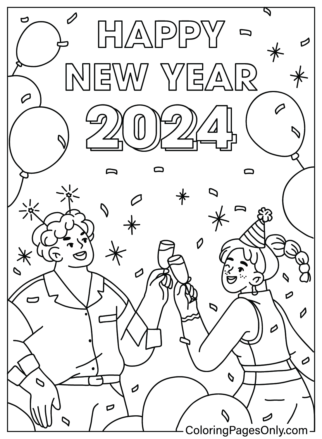 Feliz año nuevo 2024 Página para colorear Imágenes de Feliz año nuevo 2024