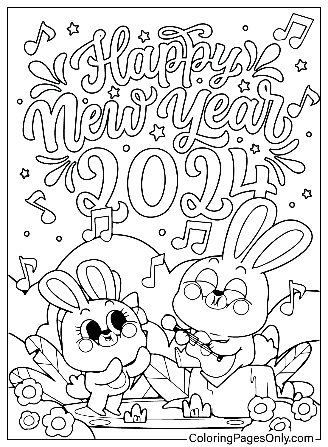 Happy New Year 2024 Coloring Page PDF