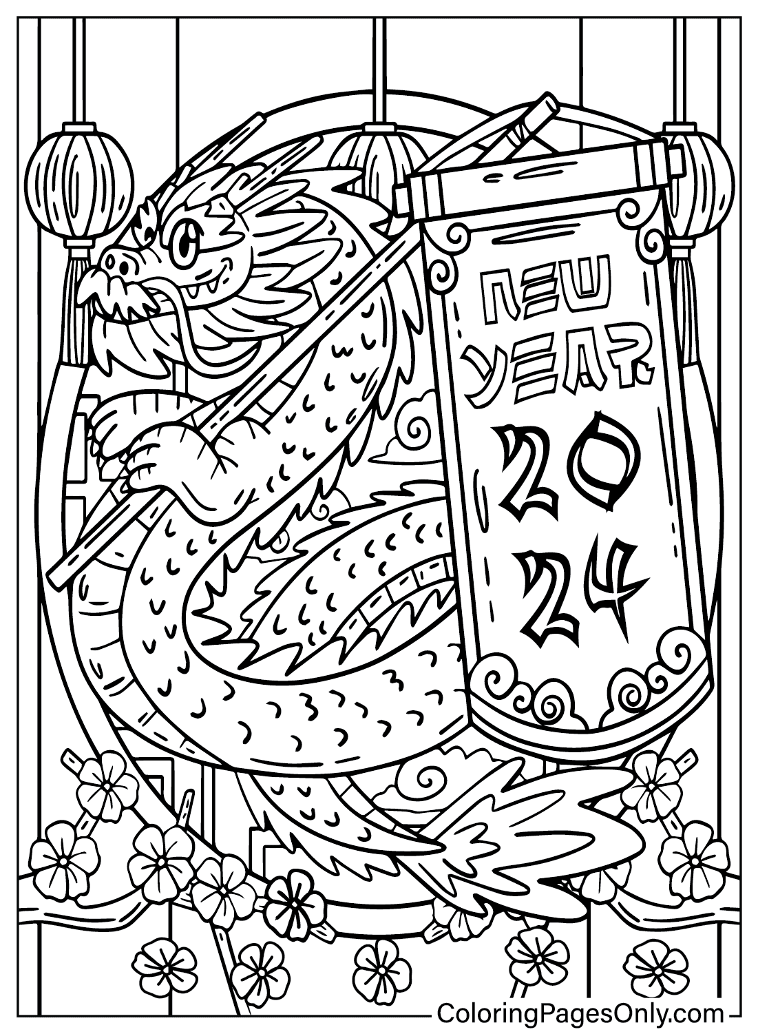 Happy New Year 2024 Coloring Page Printable