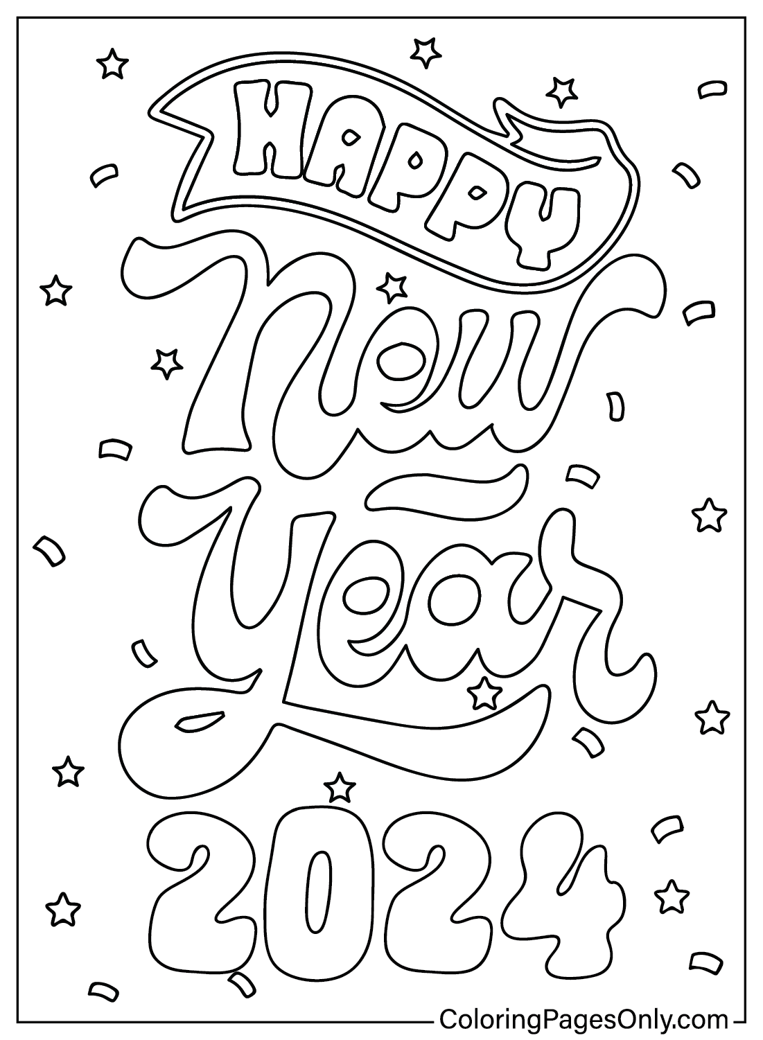 Happy New Year 2024 Coloring Page for Adults