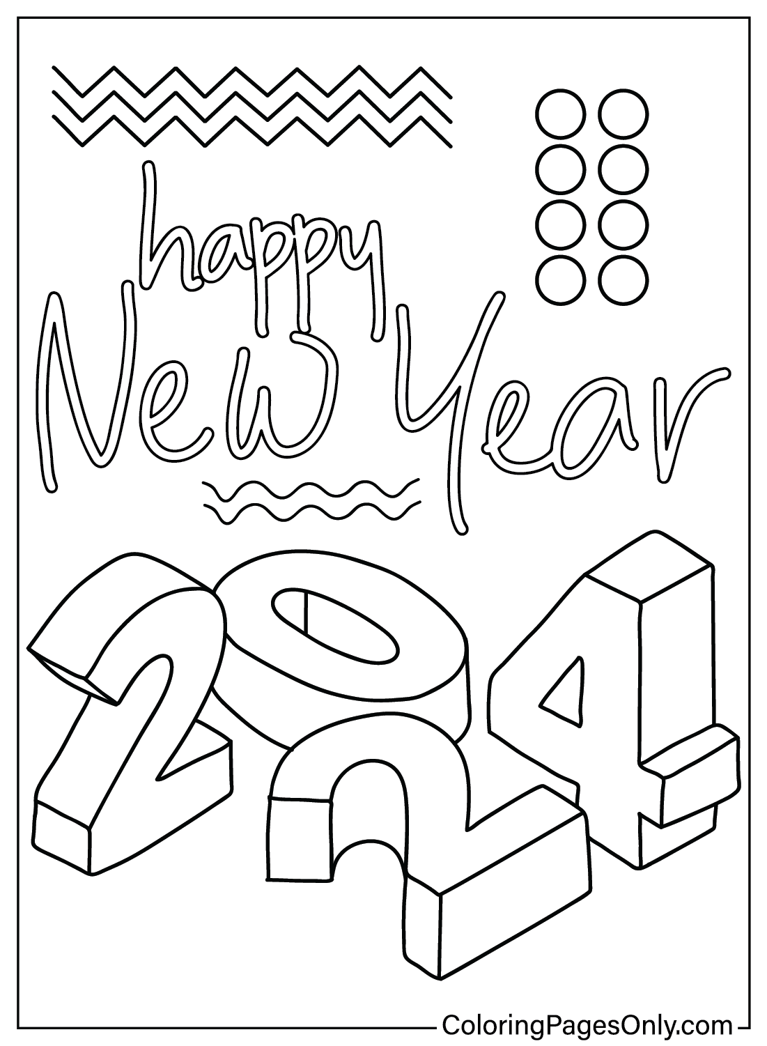 Happy New Year 2024 Coloring Page