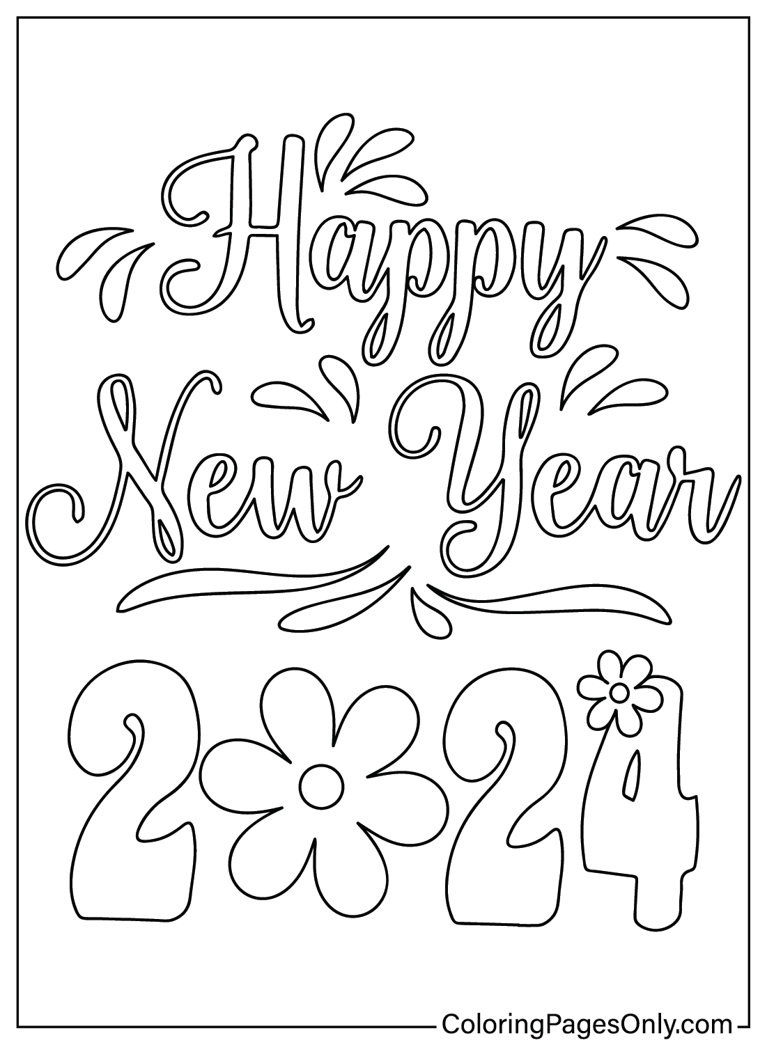 Feliz Año Nuevo 2024 Imágenes para Colorear de Feliz Año Nuevo 2024