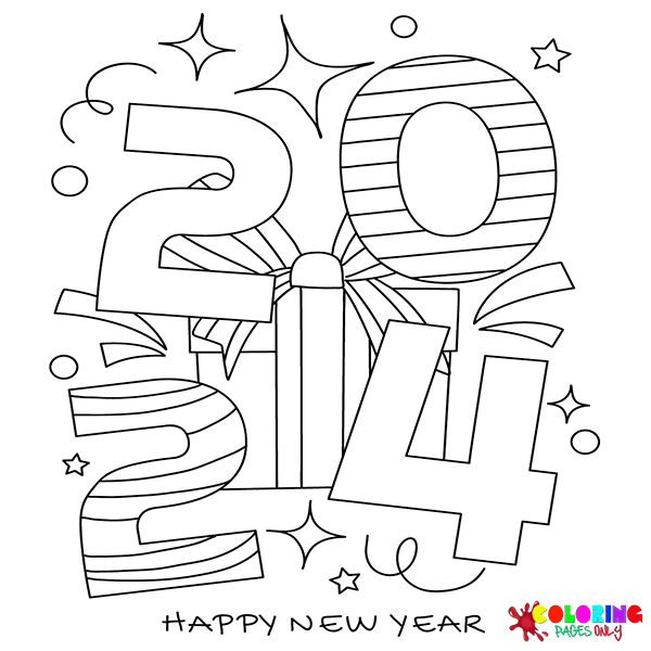 Happy New Year 2024 Images to Color Free Printable Coloring Pages