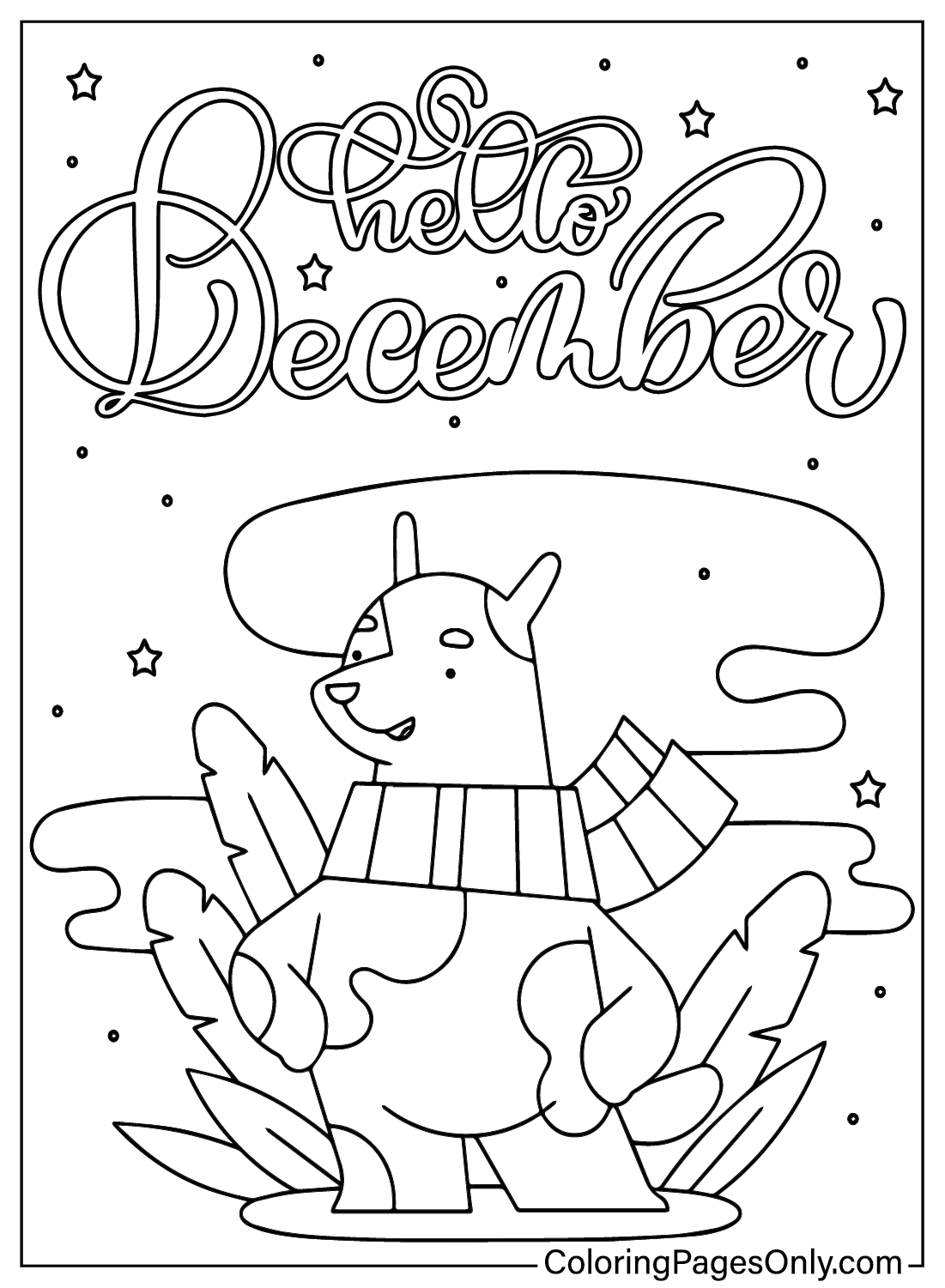 Olá dezembro, página para colorir de dezembro