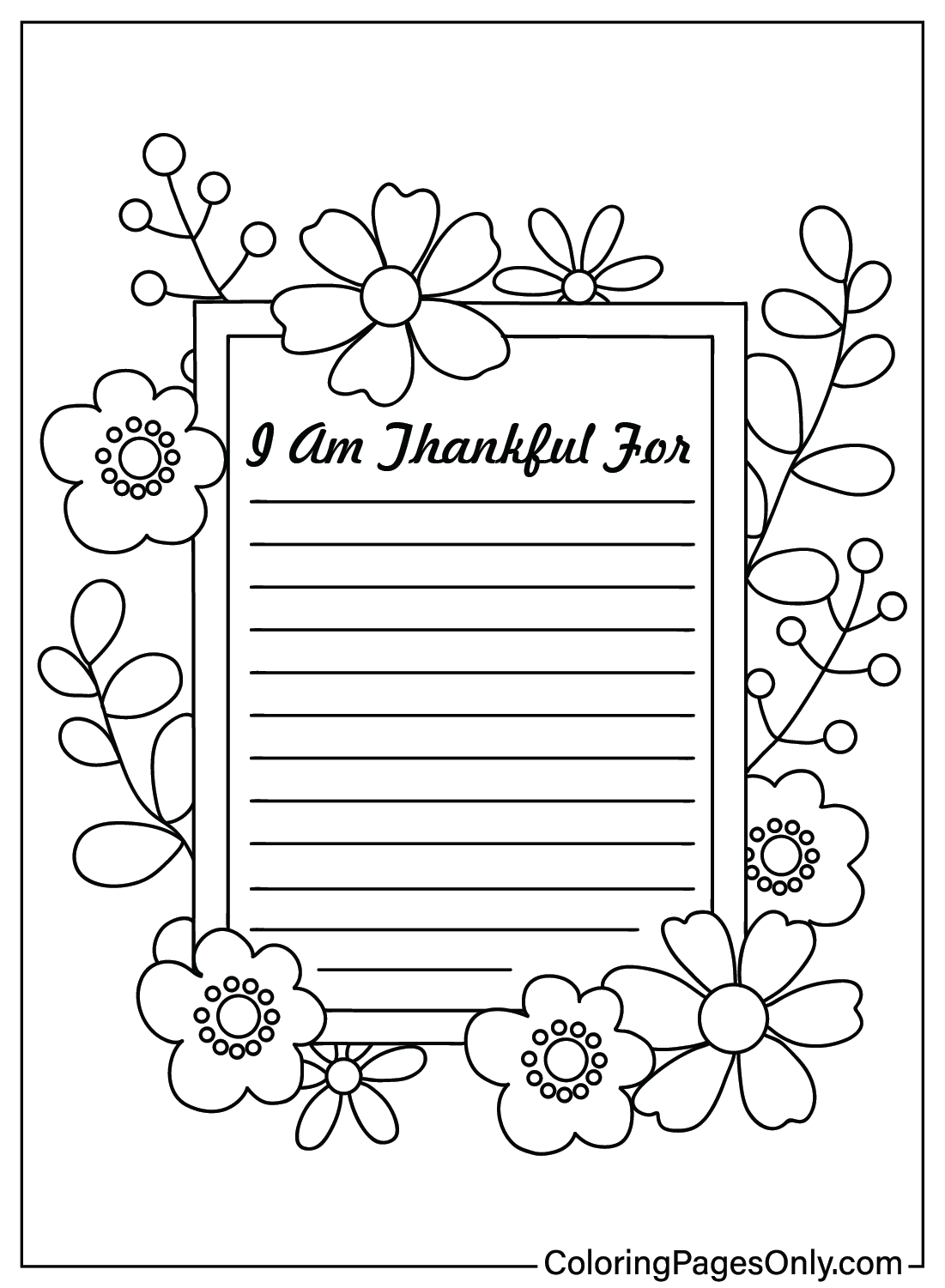 I Am Thankful For Coloring Page Free Printable from I Am Thankful For