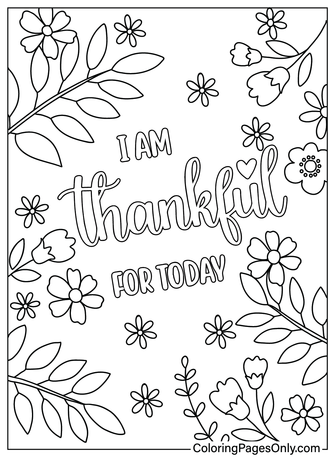 I Am Thankful For Coloring Page Printable
