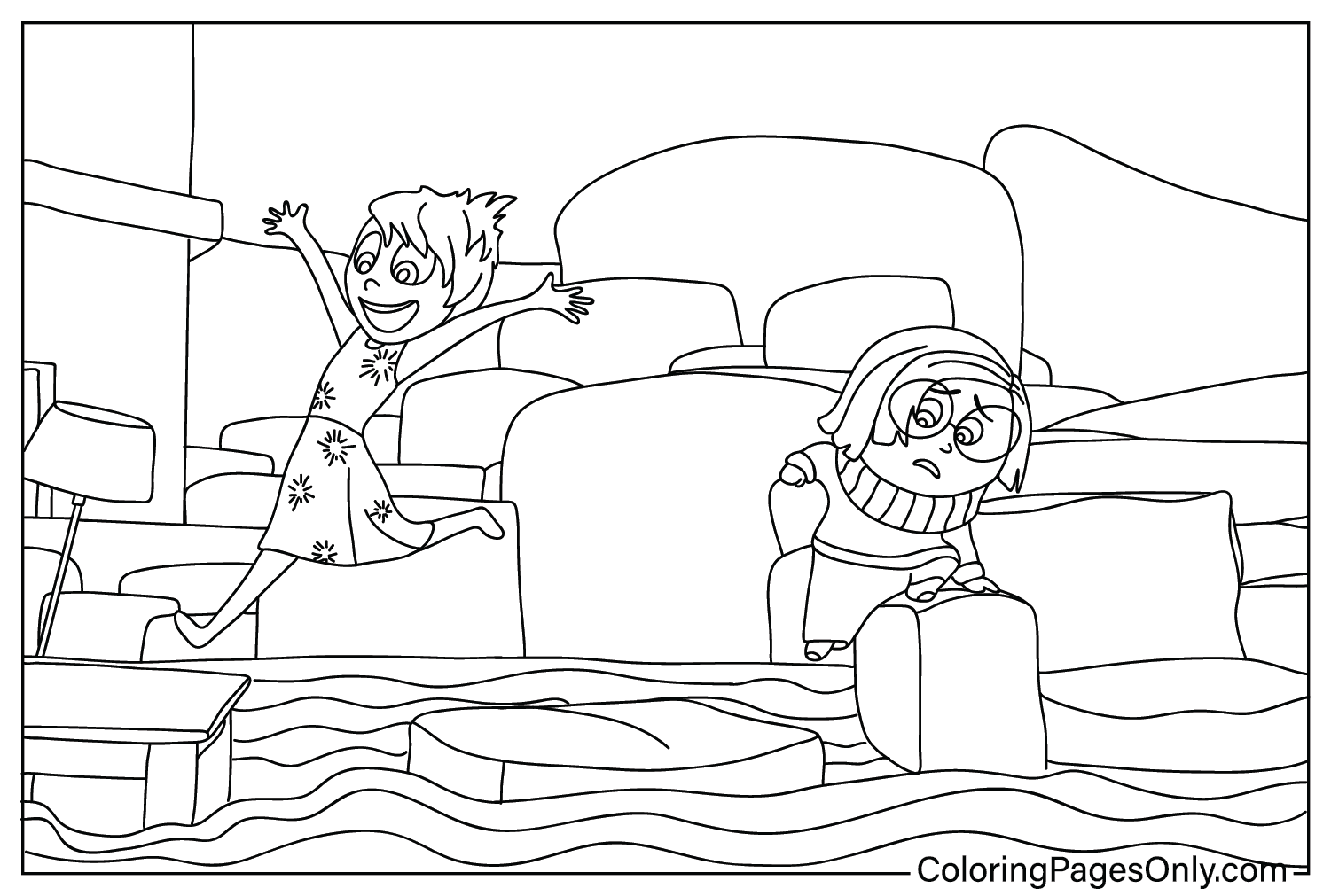 Joy and Sadness Coloring Page from Inside Out 2