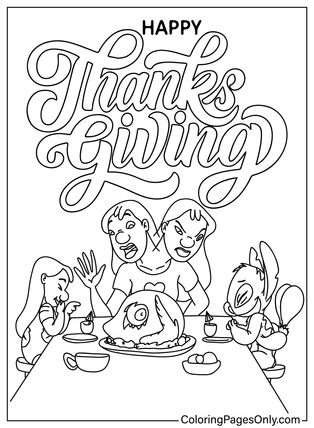 Lilo & Stitch Thanksgiving Coloring Page