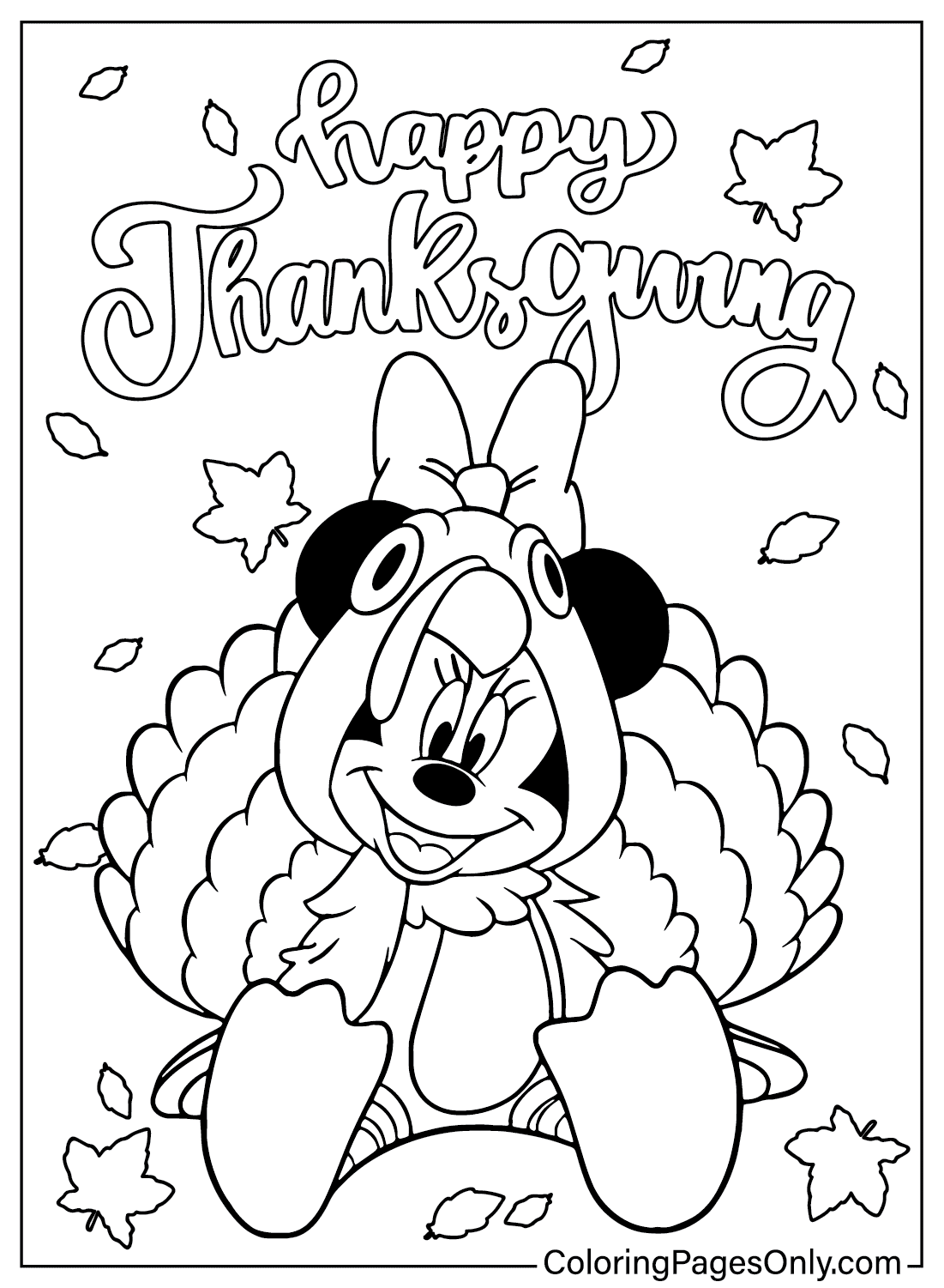 Página para colorear de Acción de Gracias de Minnie Mouse de Acción de Gracias de Disney
