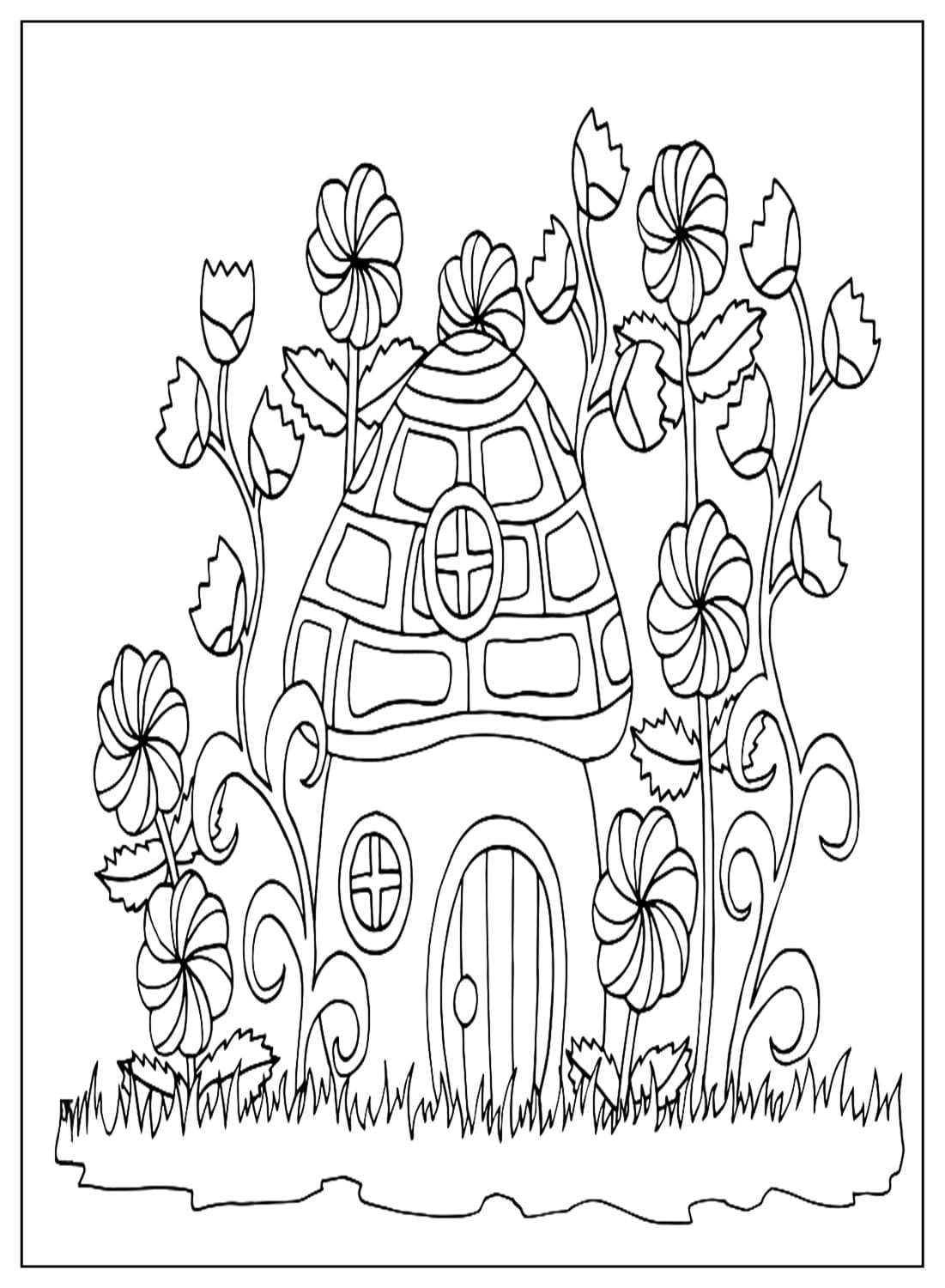 Mushroom House In Spring Coloring Page from Spring