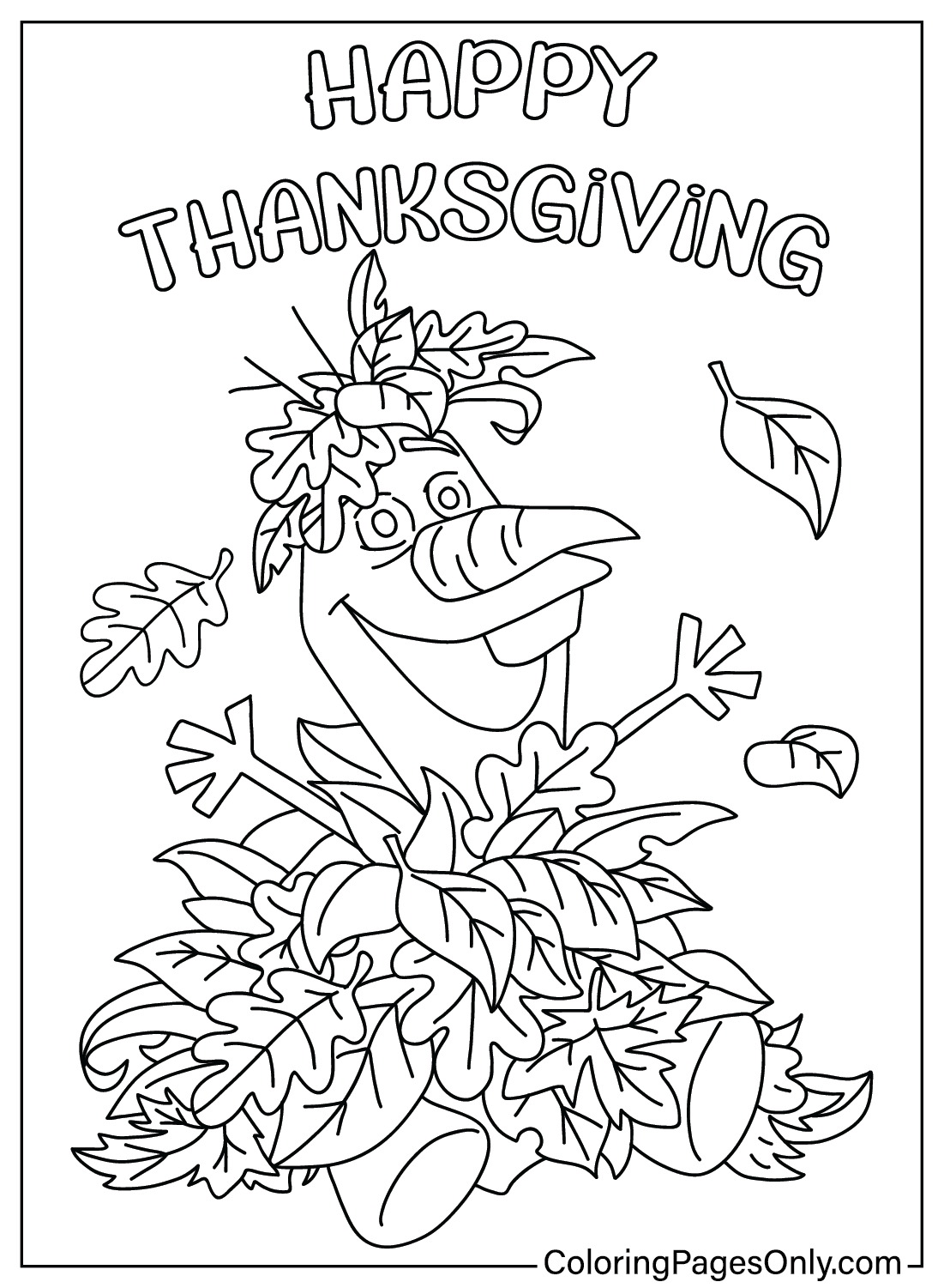 صفحة تلوين أولاف ديزني لعيد الشكر من ديزني لعيد الشكر