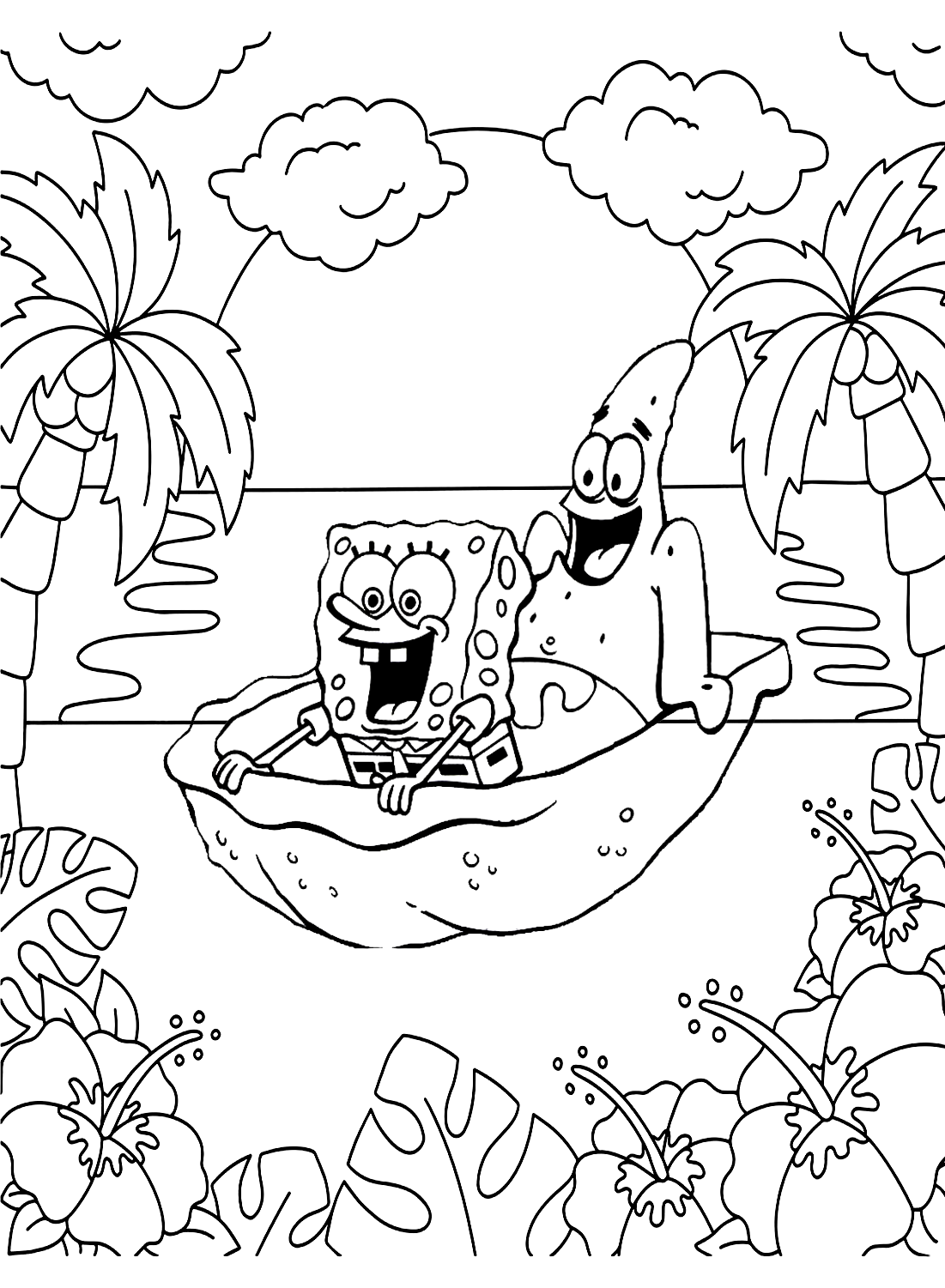 Página colorida de Patrick e Bob Esponja de Bob Esponja