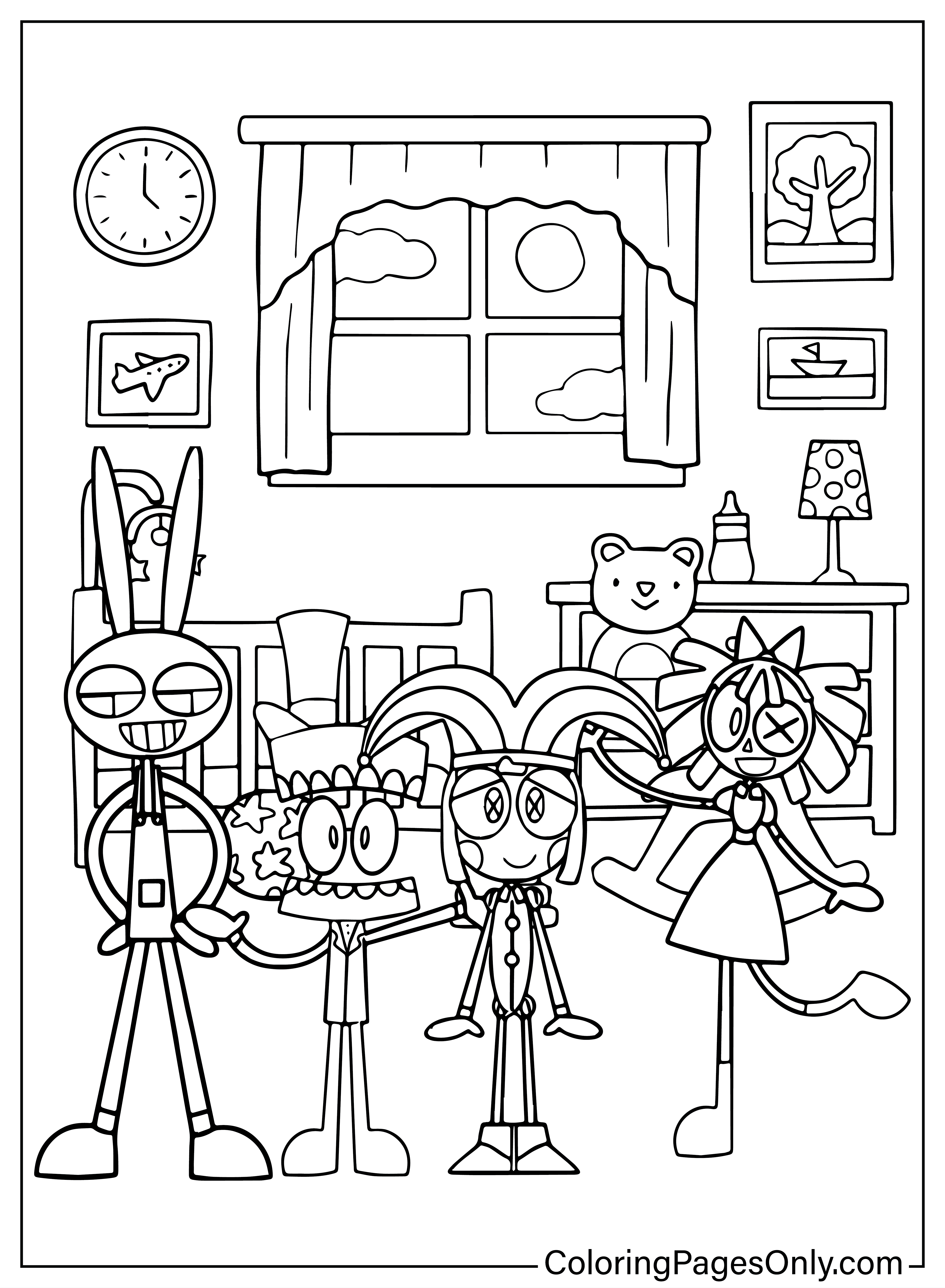 Pomni and Friends Coloring Page from Pomni