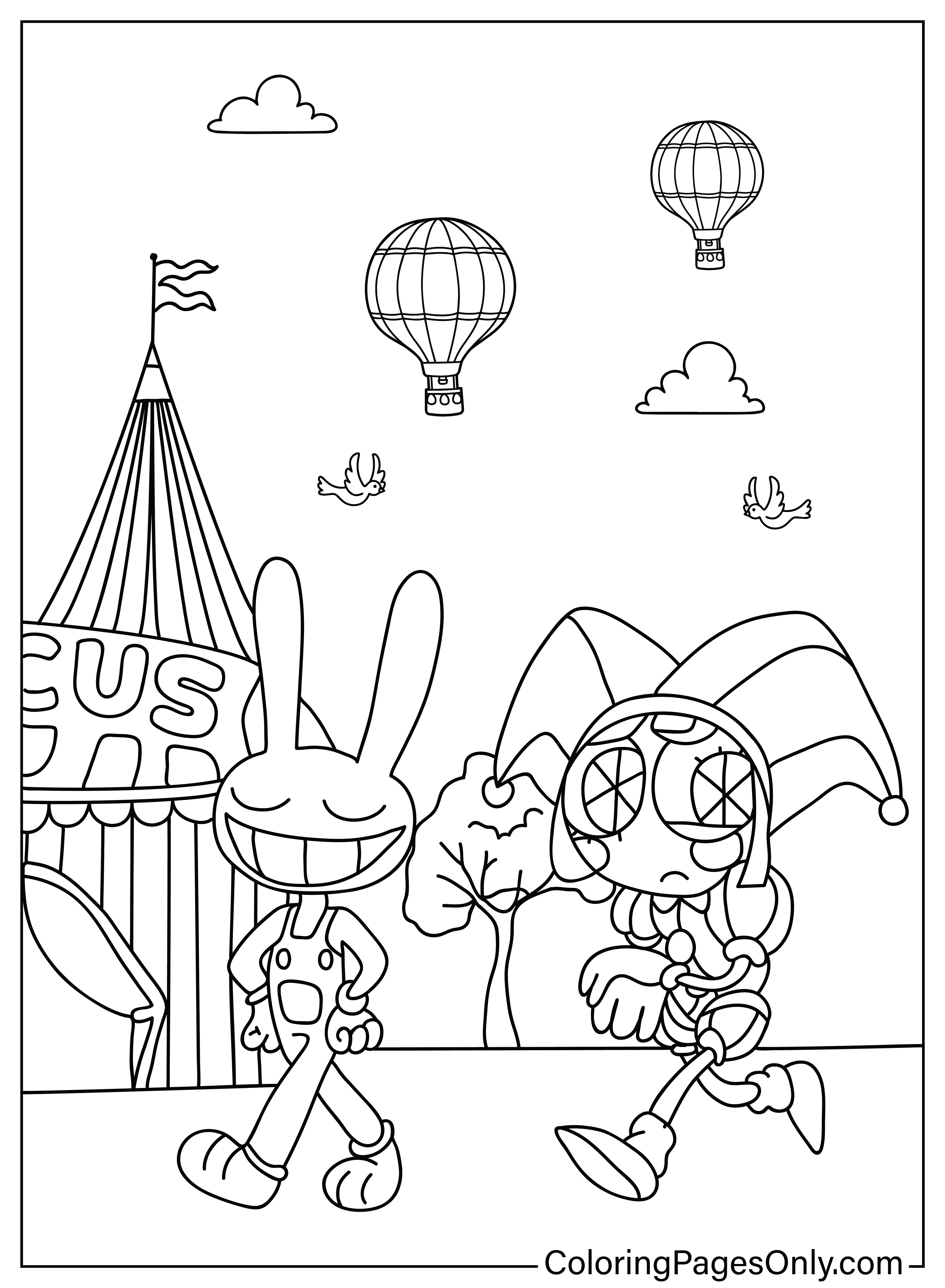 Pomni, Jax Coloring Page from The Amazing Digital Circus