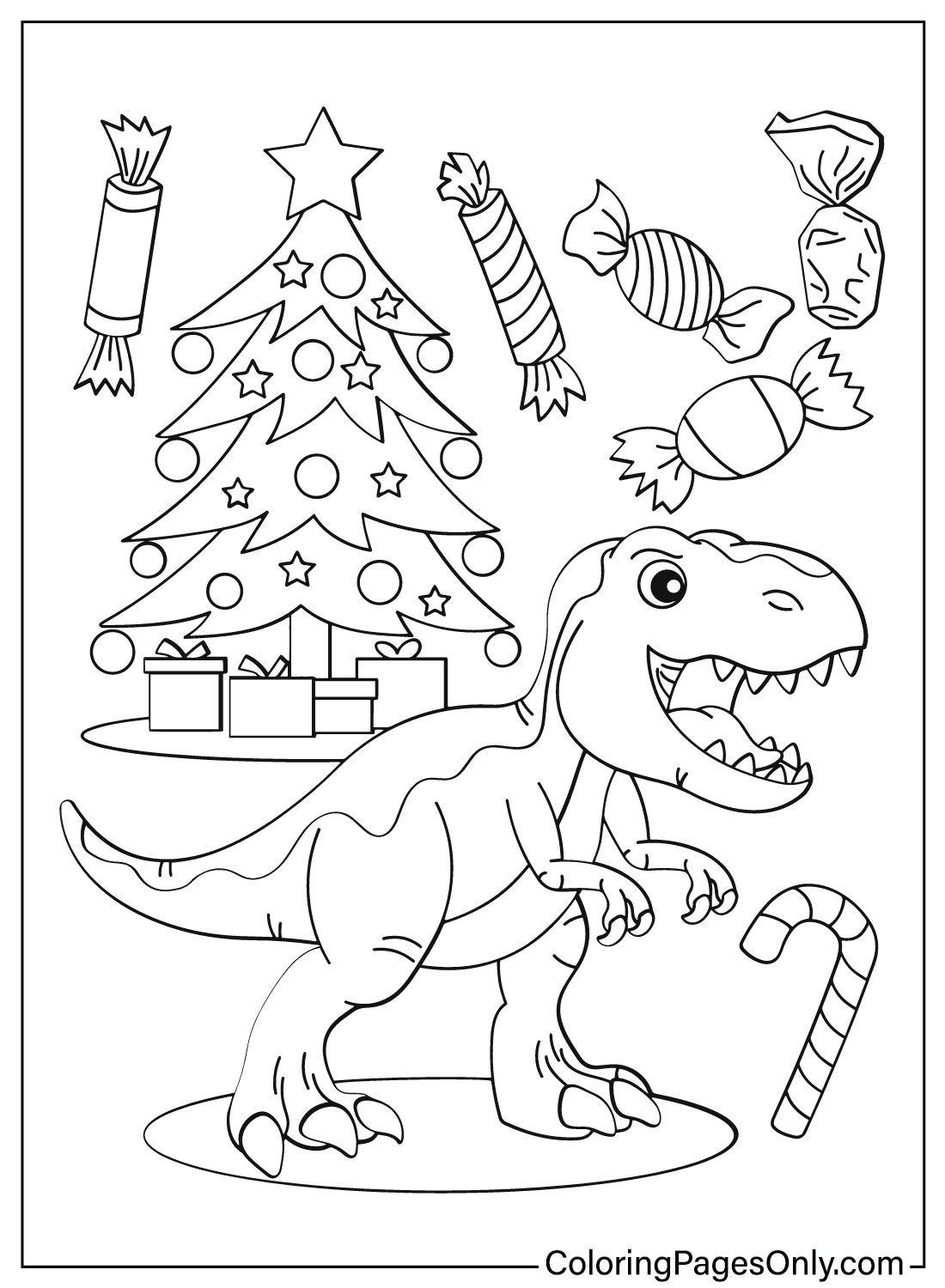 圣诞动物的可打印圣诞恐龙着色