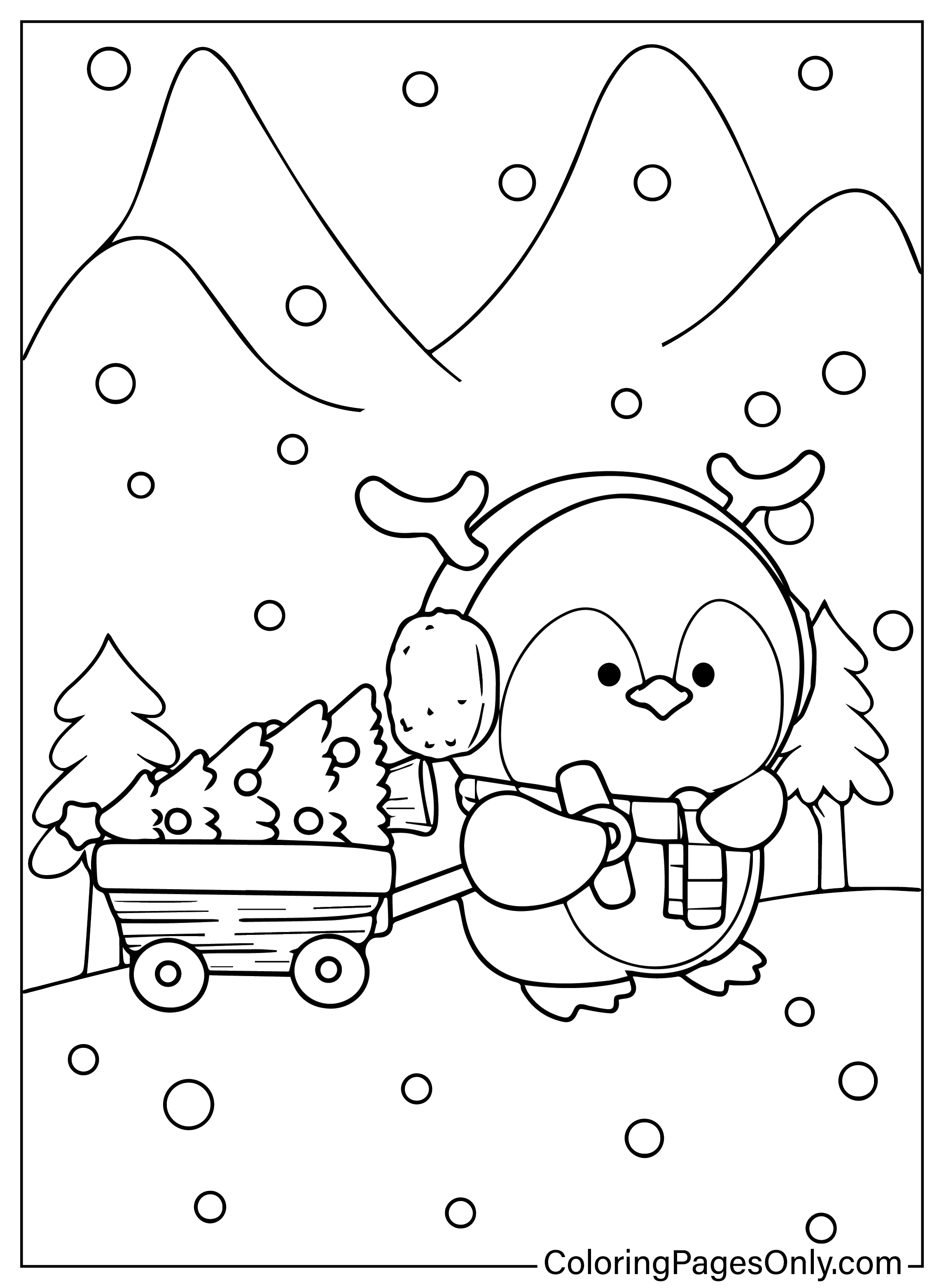 Printable Cute Christmas Coloring Page from Christmas Animals