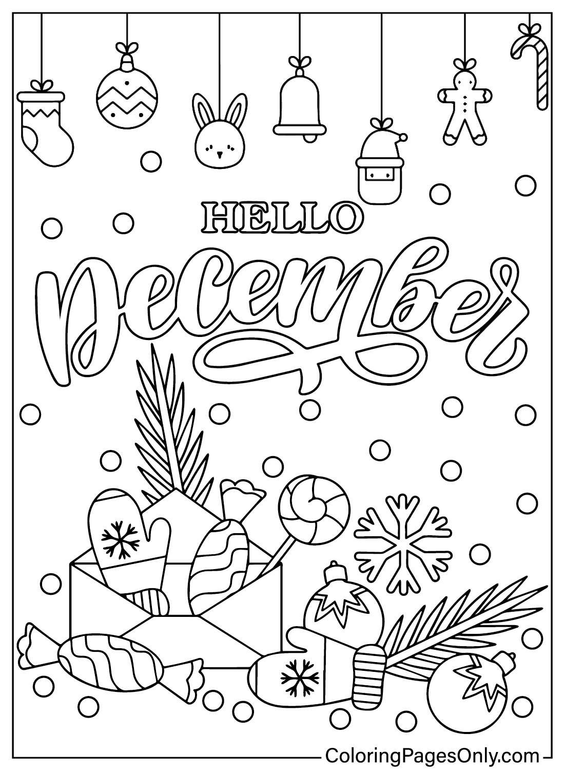 Página para colorear de diciembre imprimible de diciembre