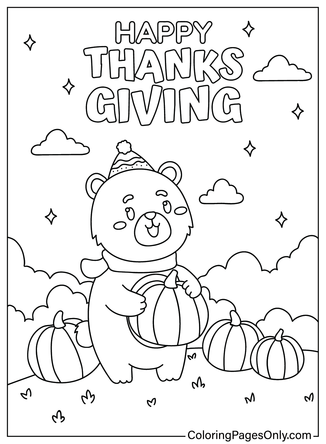 Página para colorir de desenho animado grátis para o Dia de Ação de Graças  - Páginas para colorir para impressão grátis