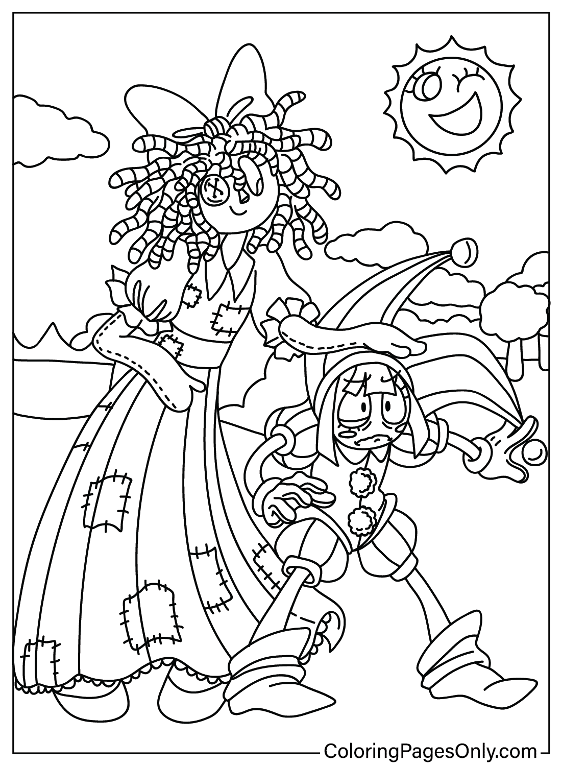 Ragatha and Pomni Coloring Page from Pomni