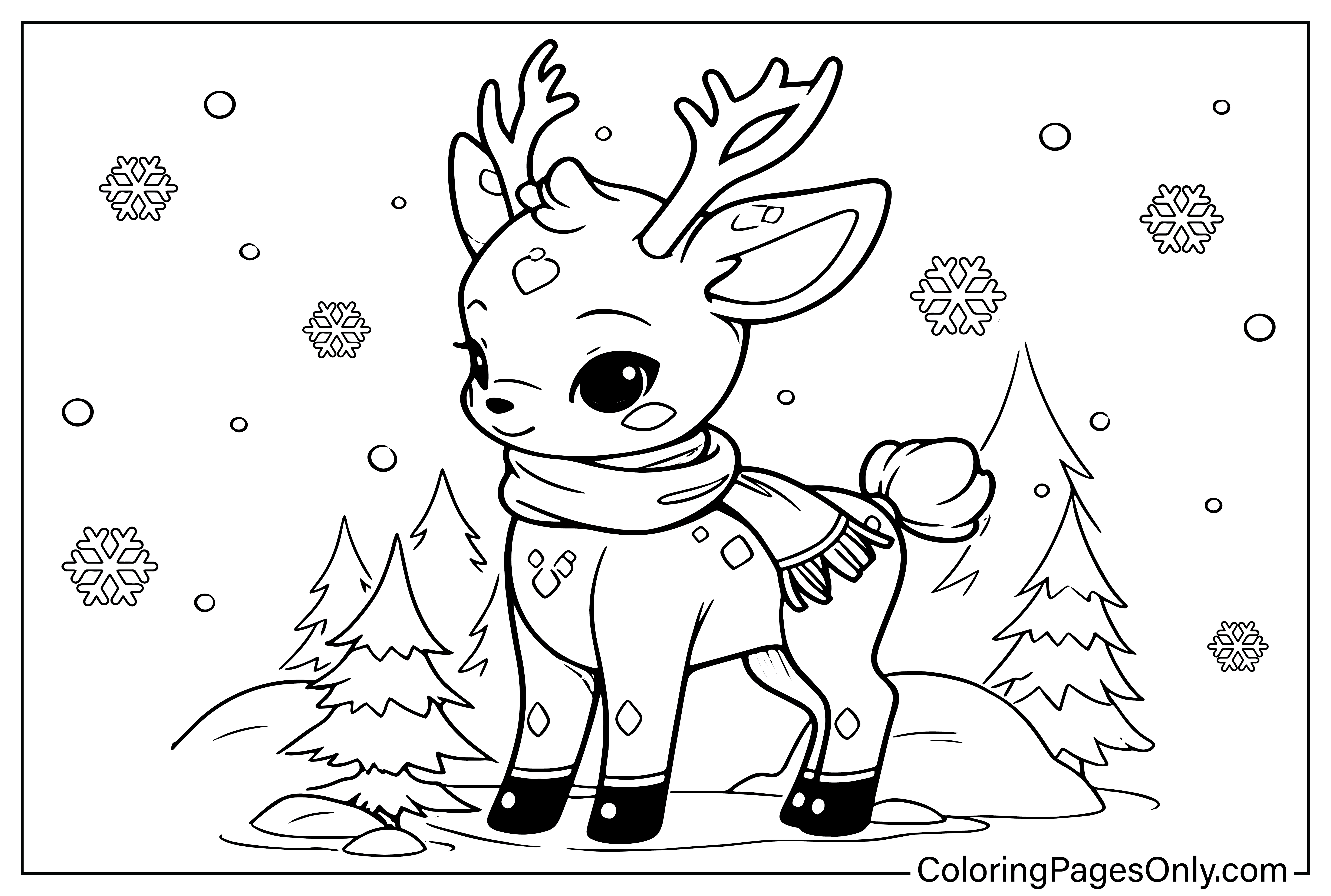 Reindeer Kawaii Coloring Page