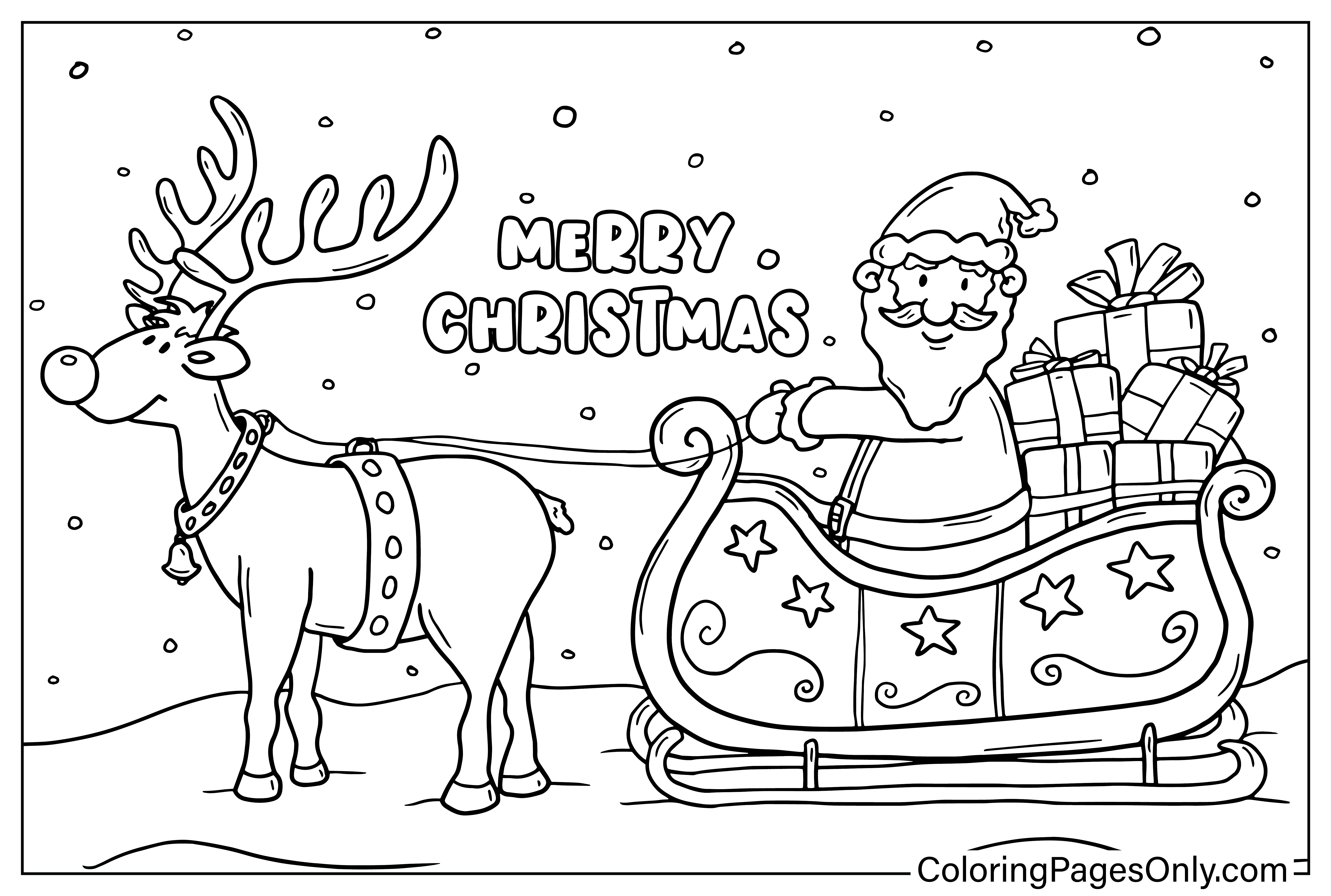 Página para colorir de renas e Papai Noel do Papai Noel