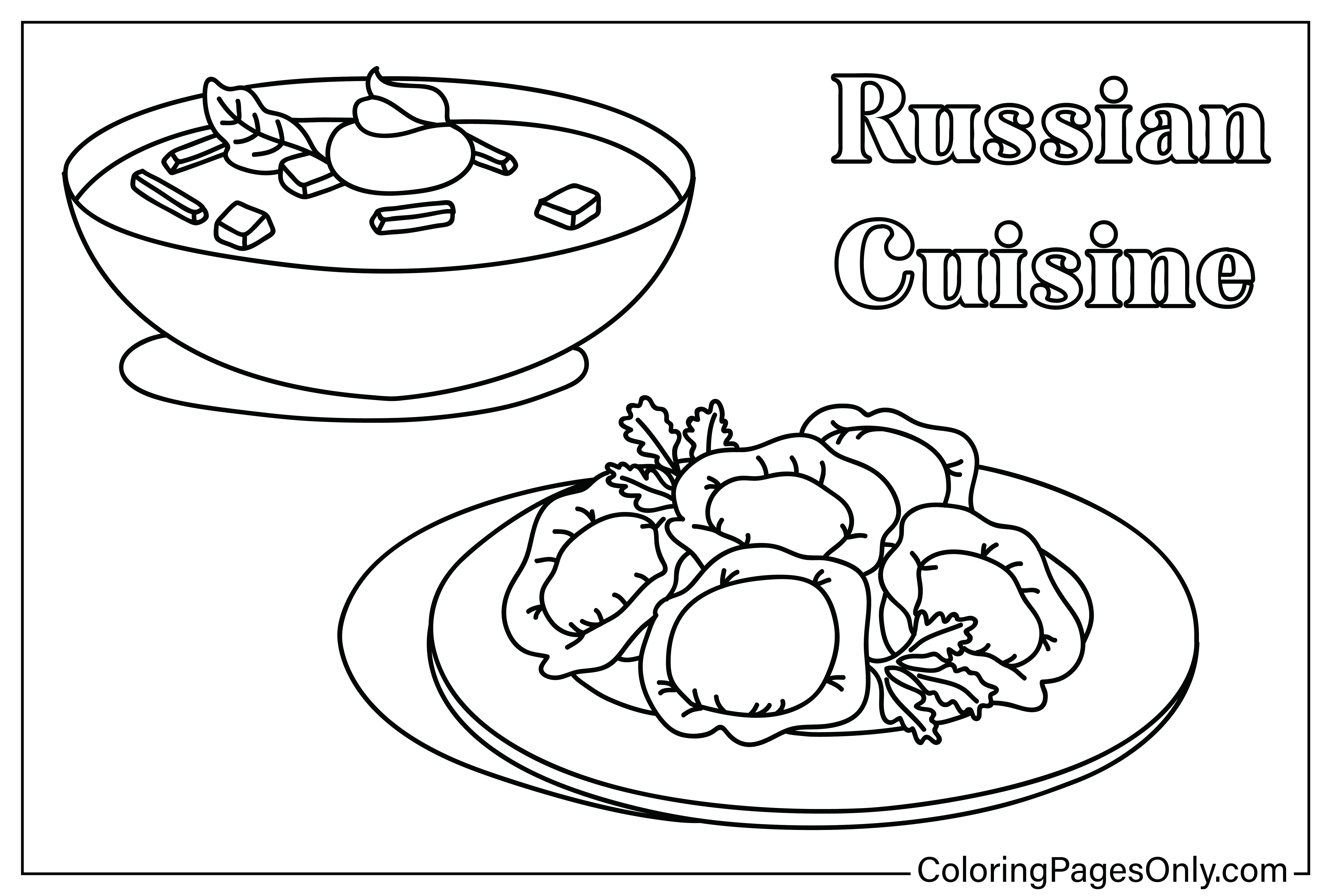 Página para colorir de culinária russa da Rússia