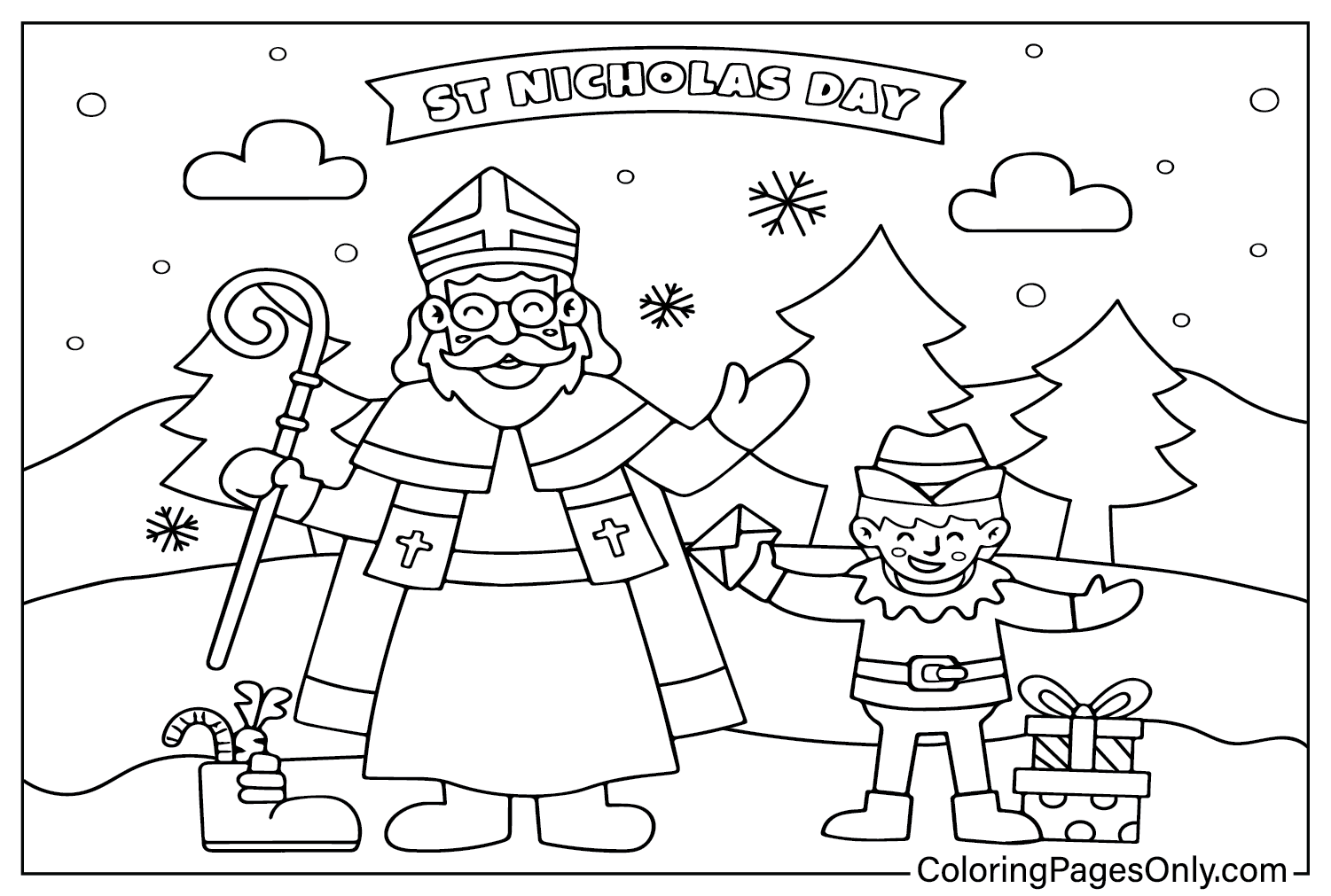 Página para colorir do Dia de São Nicolau para impressão do Dia de São Nicolau