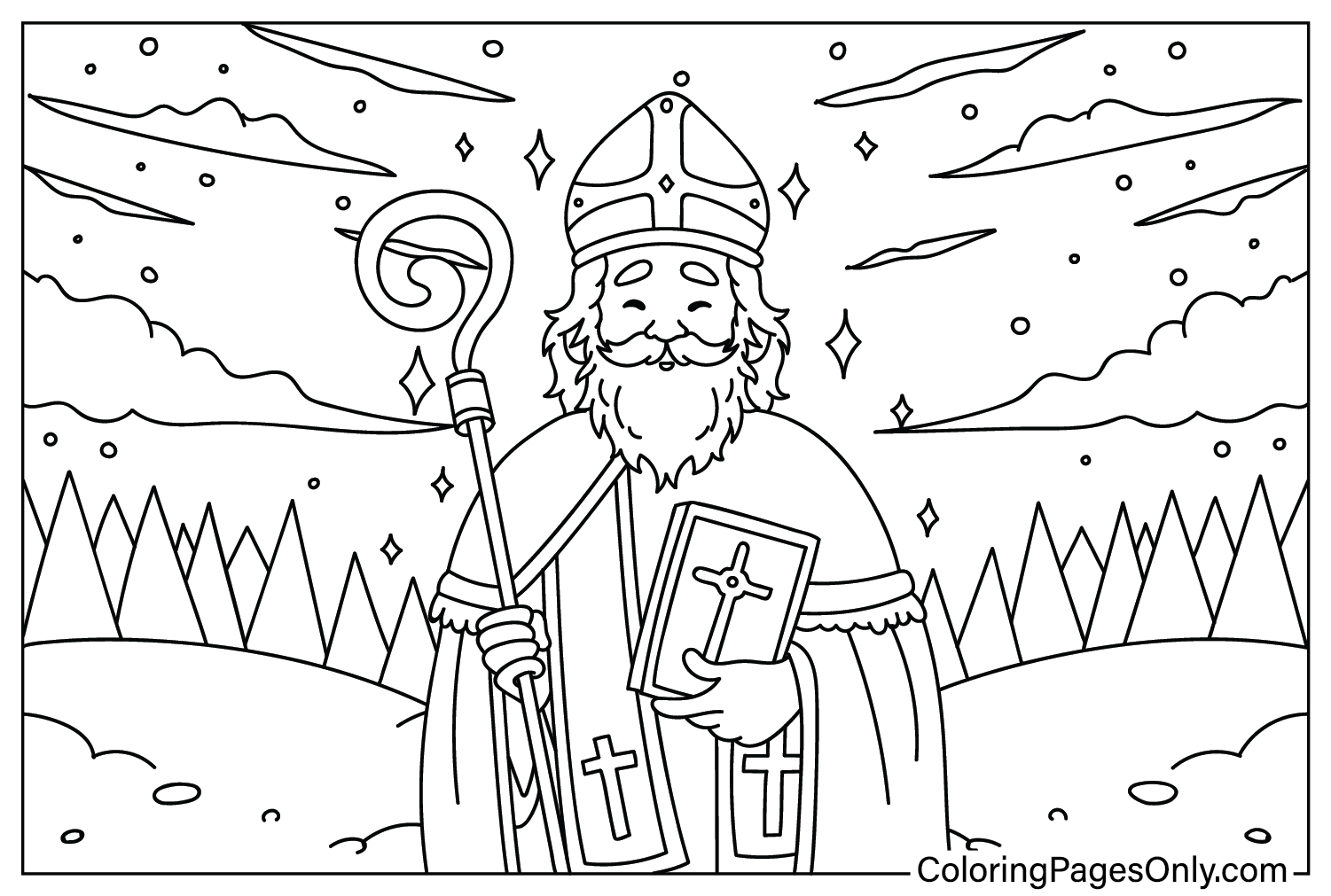 Раскраска Святой Николай бесплатно для печати из Дня Святого Николая