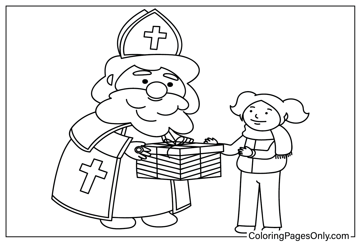 Saint Nicholas and Baby Girl Coloring Page from Saint Nicholas Day