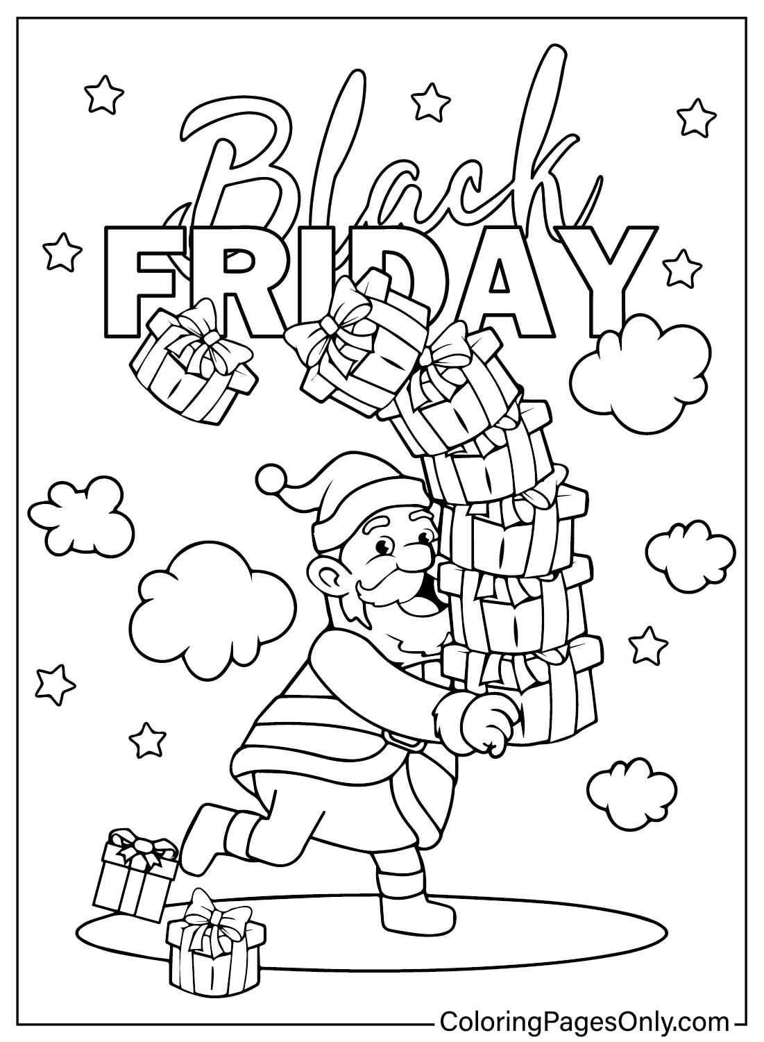 Página para colorear de Papá Noel Black Friday de Black Friday