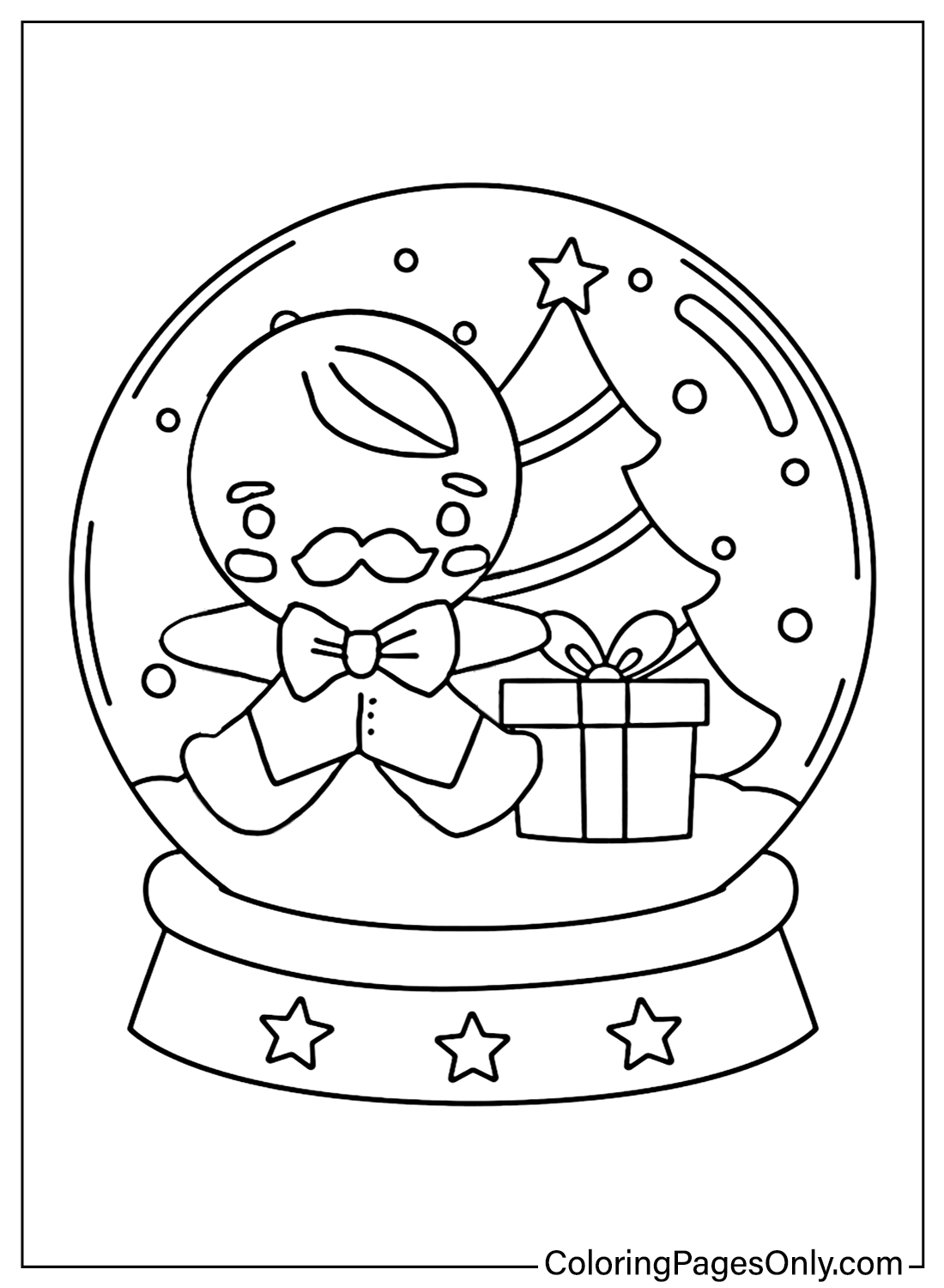 Página para colorear del hombre de jengibre con globo de nieve de Gingerbread Man
