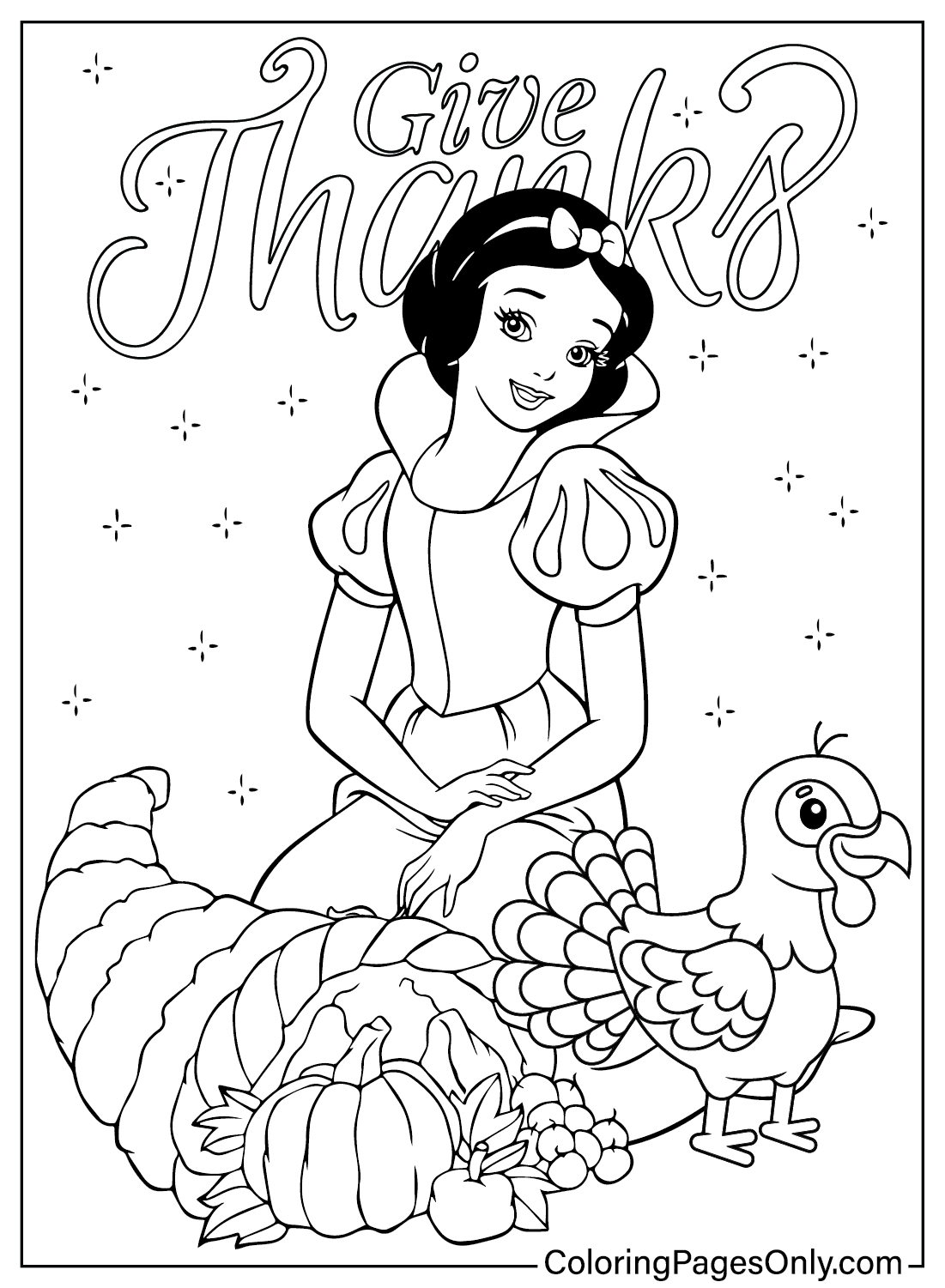 Página para colorir do Dia de Ação de Graças da Branca de Neve da Disney Thanksgiving