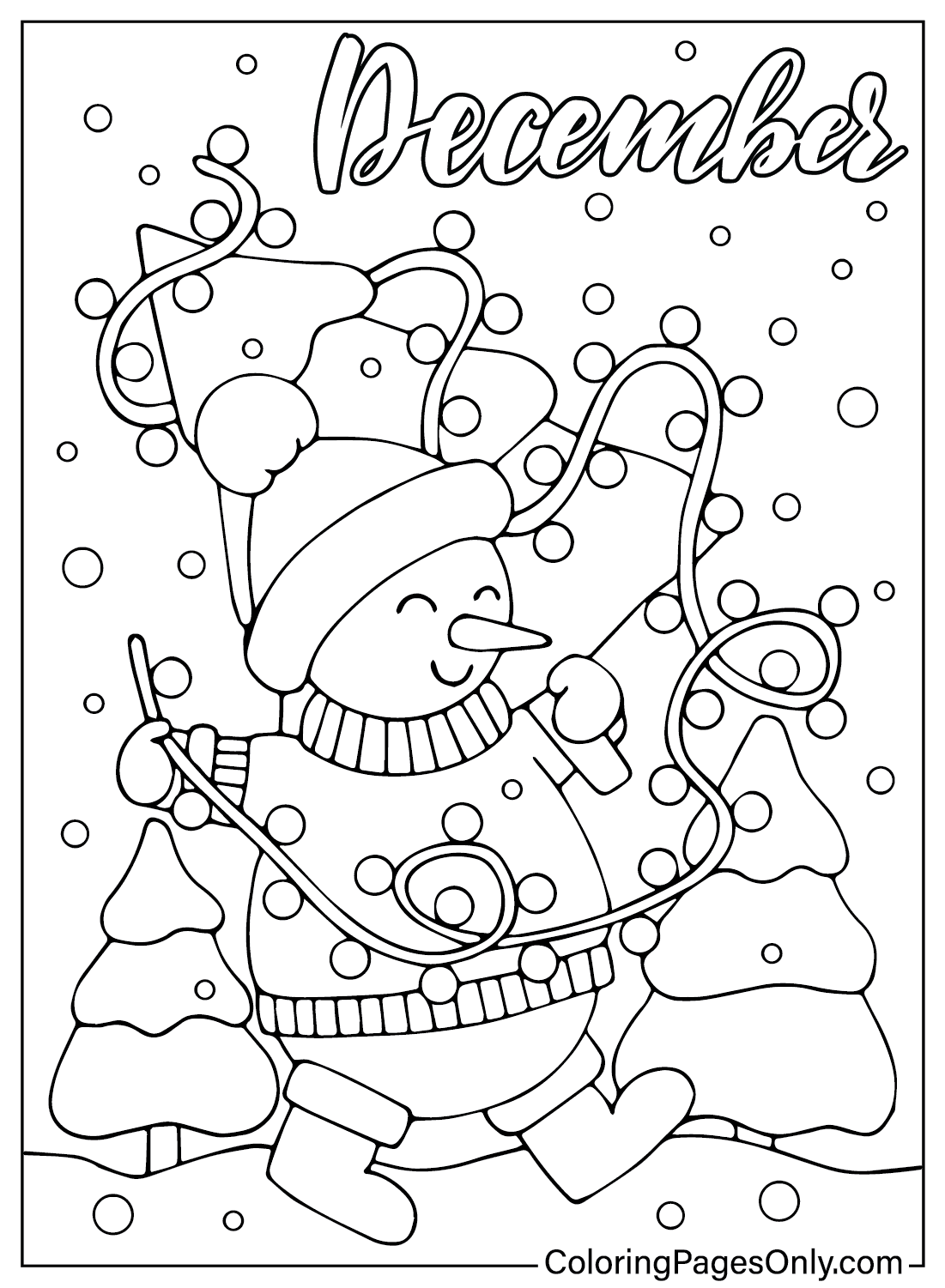 Snowman December Coloring Page