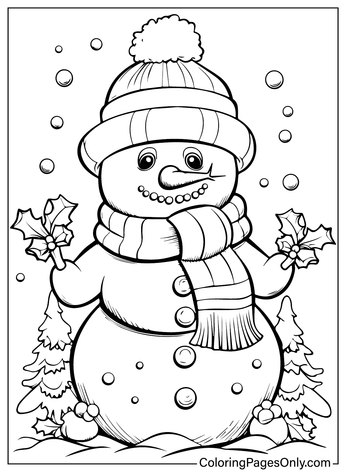 Dibujo para colorear gratis de muñeco de nieve de diciembre
