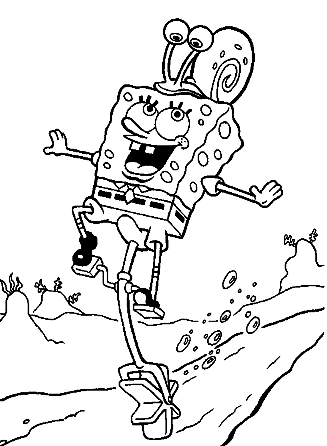 Spongebob speelt met het slakkleurenvel van Spongebob