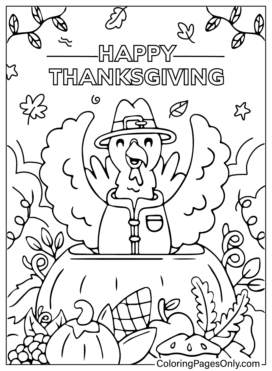 Página para colorear de dibujos animados de Acción de Gracias de Dibujos animados de Acción de Gracias