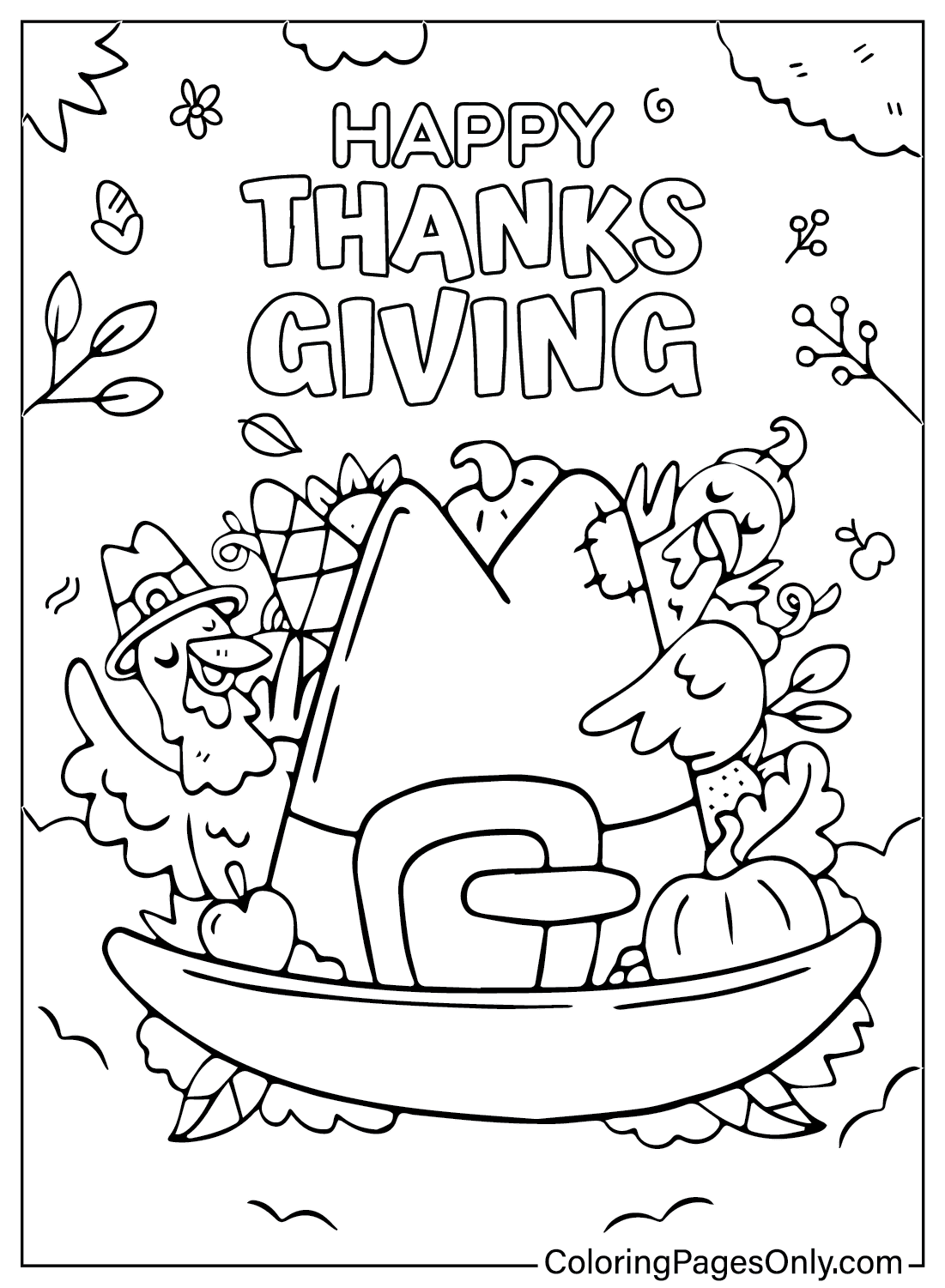 Thanksgiving-cartoon naar kleur van Thanksgiving-cartoon